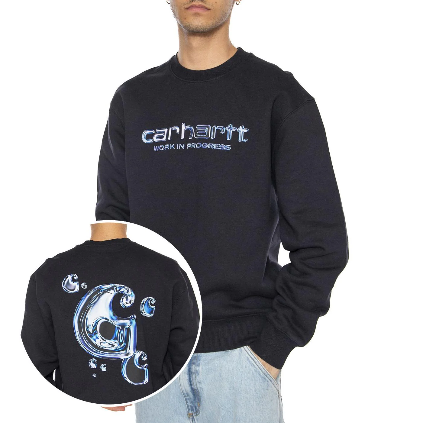 Solar Chrome Sweat Dark Navy - Felpa Girocollo Uomo Blu Uomo CARHARTT WIP - Image 2