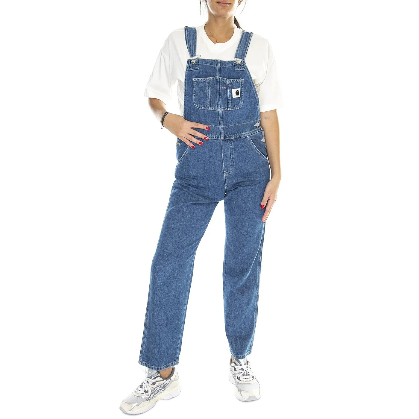 W' Bib Overall Straight Blue /stone washed - Saolpette Denim Jeans Donna Blu Donna CARHARTT WIP