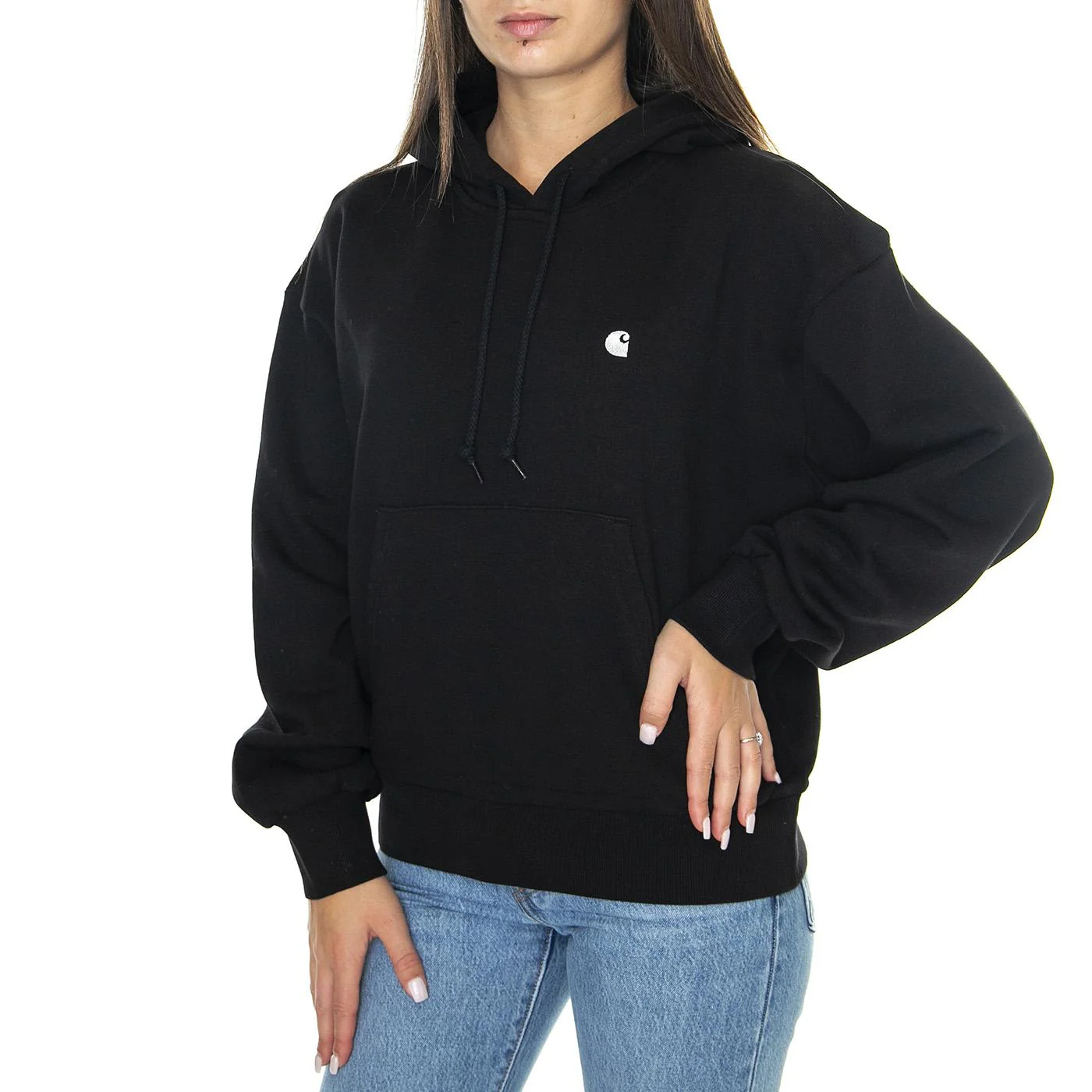 W' Hooded Casey Sweatshirt Black / Silver - Felpa con Cappuccio Donna Nera Donna CARHARTT WIP
