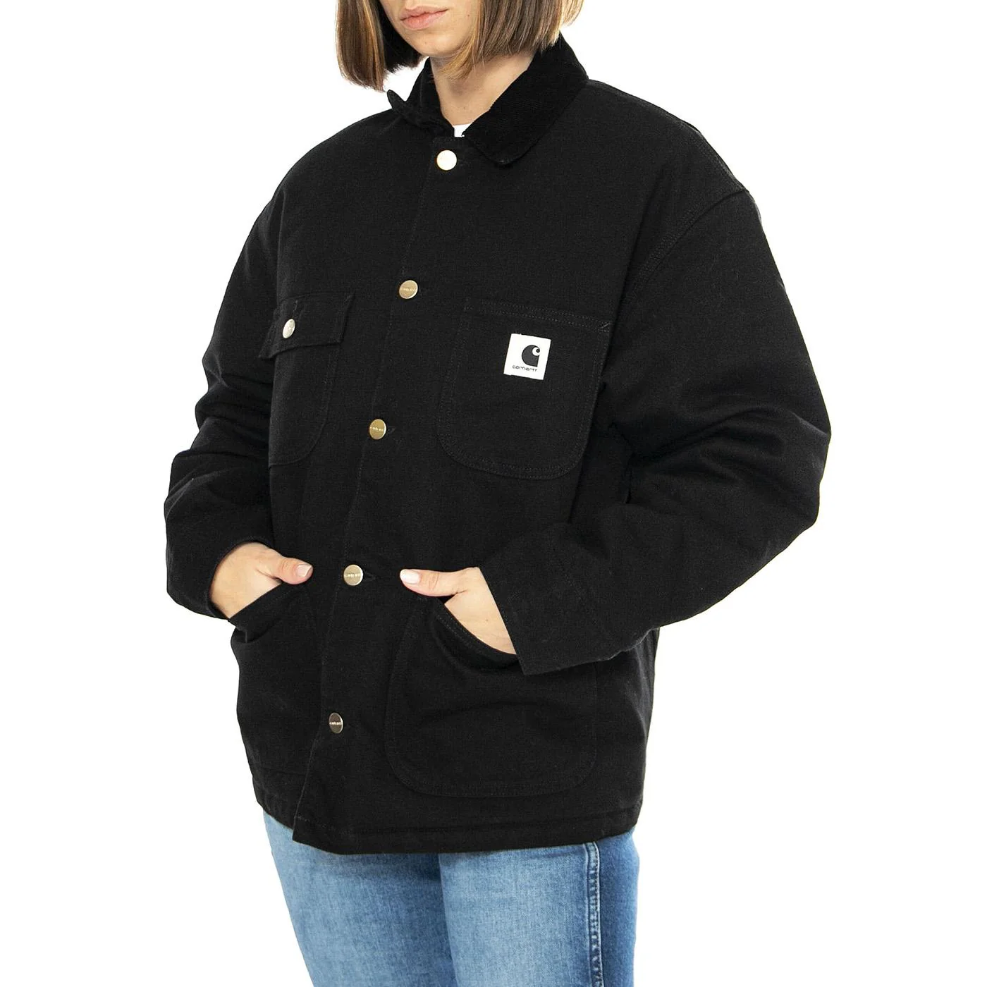 W' OG Michigan Coat Black / Black rinsed - Giacca Donna Nera Donna CARHARTT WIP