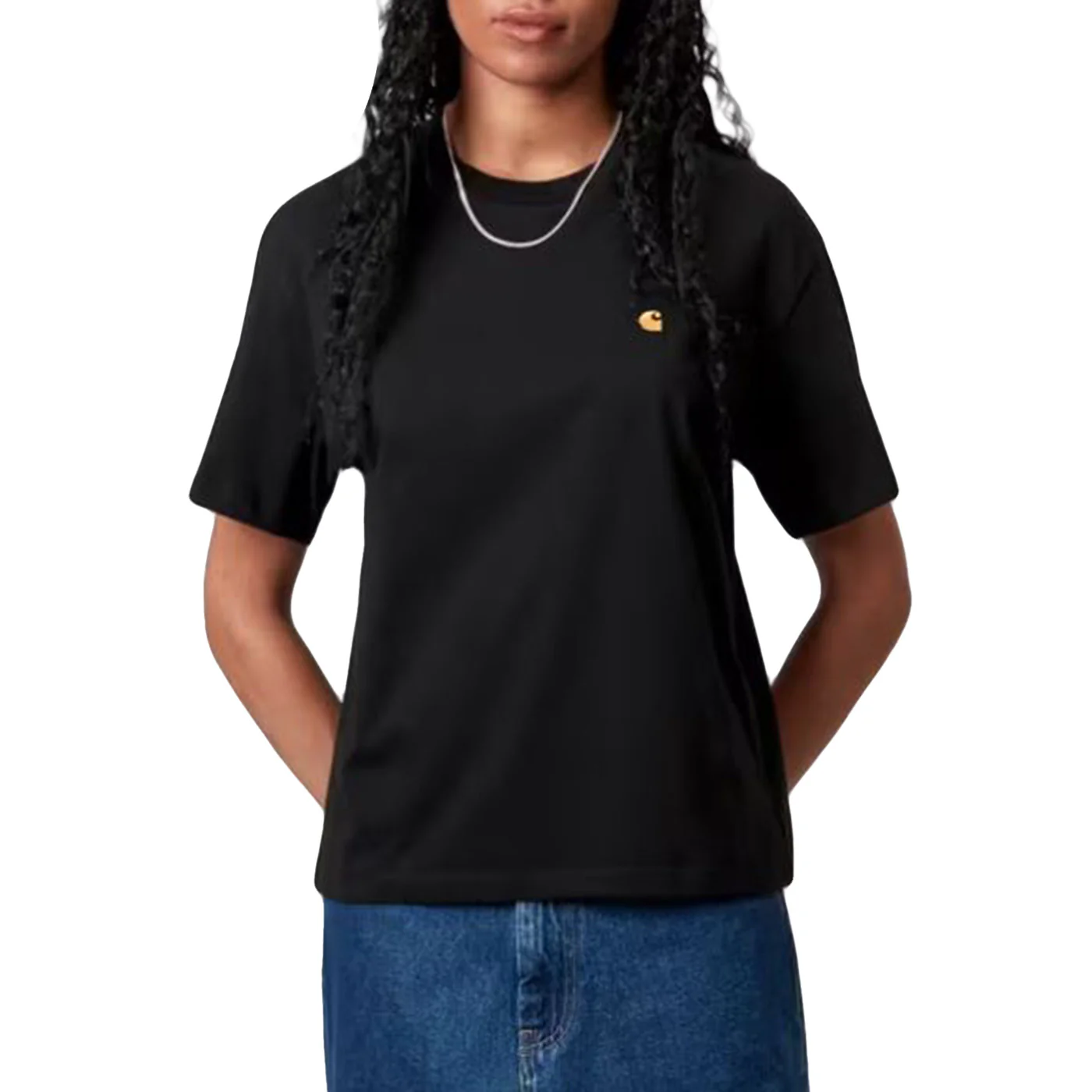 W' S/S CHASE T-SHIRT BLACK / GOLD - Maglietta Girocollo Donna Nera Donna CARHARTT WIP
