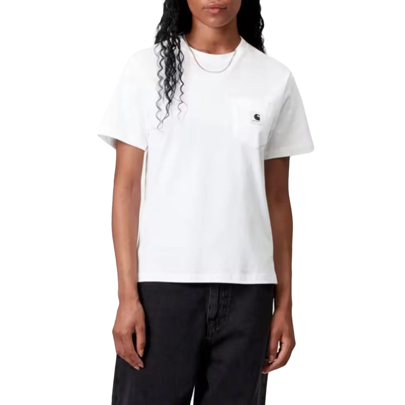 W' S/S POCKET T-SHIRT WHITE / BLACK - Maglietta Girocollo Donna Bianca Donna CARHARTT WIP