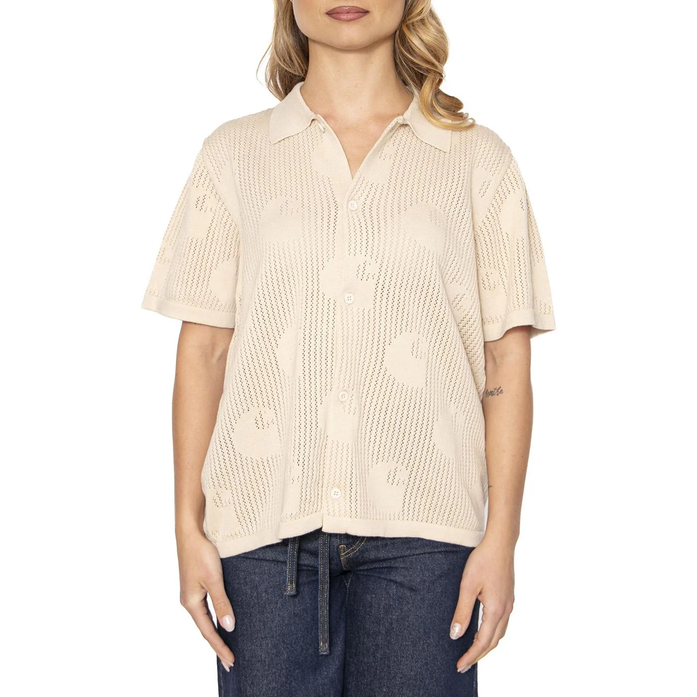 W' S/S Temple Knit Shirt Fleur De Sel - Camicia Maniche Corte Donna Beige Donna CARHARTT WIP - Image 2