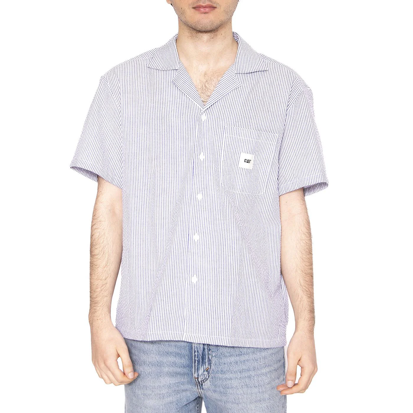 Short Sleeve Striped Shirt - Camicia Maniche Corte Uomo Blu  Uomo CAT - Image 2