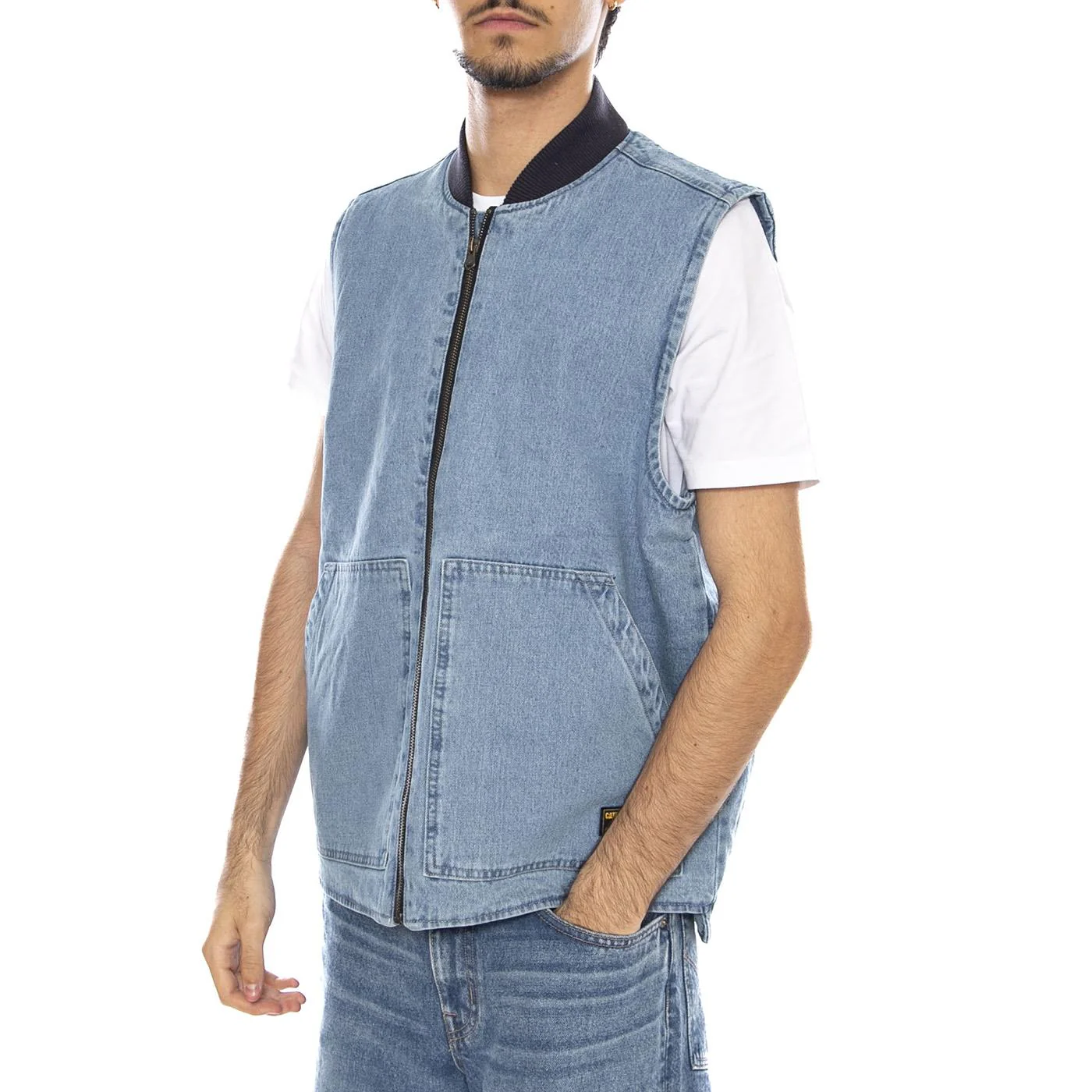 Spring Denim Vest Light Wash - Giacca Smanicata Denim Jeans Uomo Blu Uomo CAT