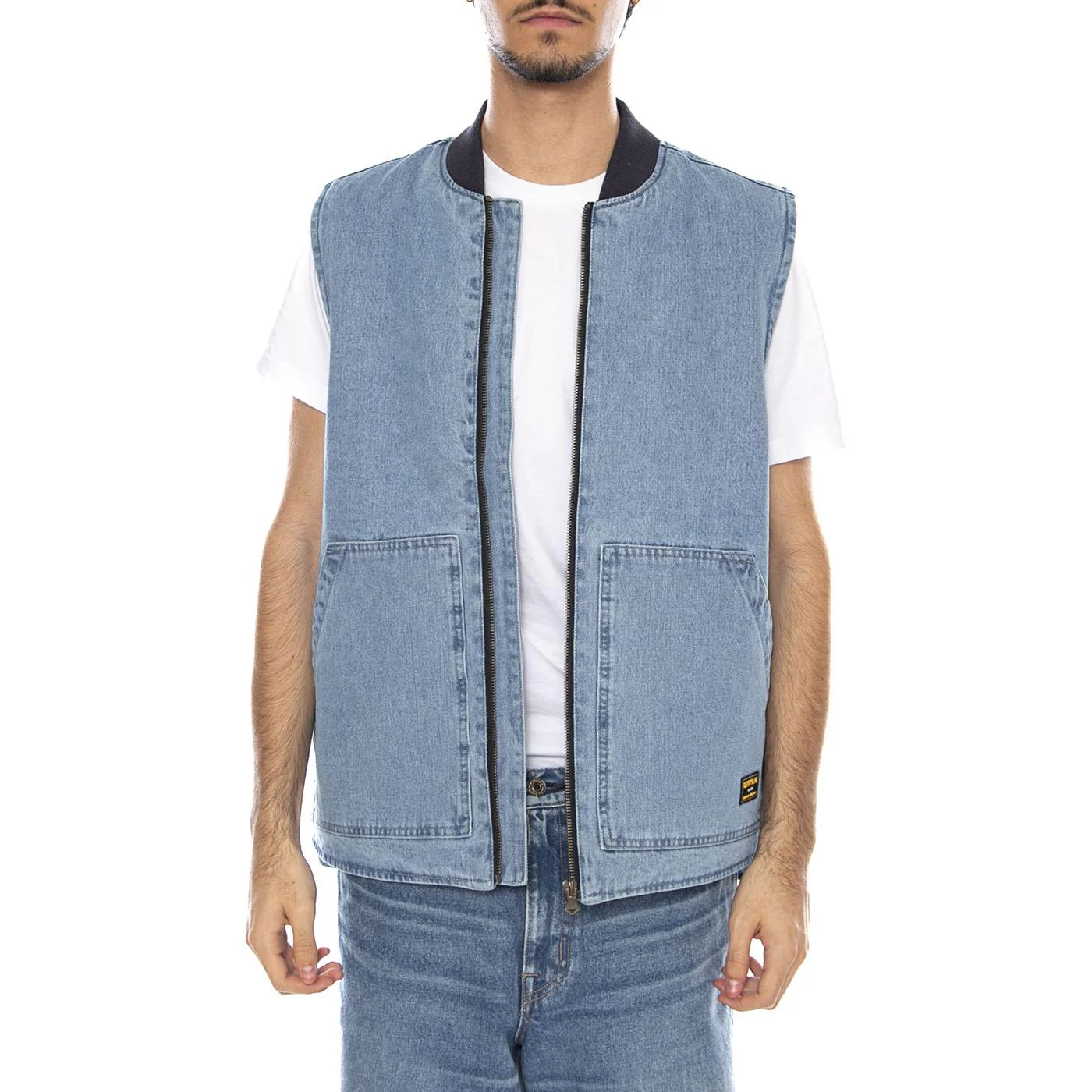 Spring Denim Vest Light Wash - Giacca Smanicata Denim Jeans Uomo Blu Uomo CAT - Image 2