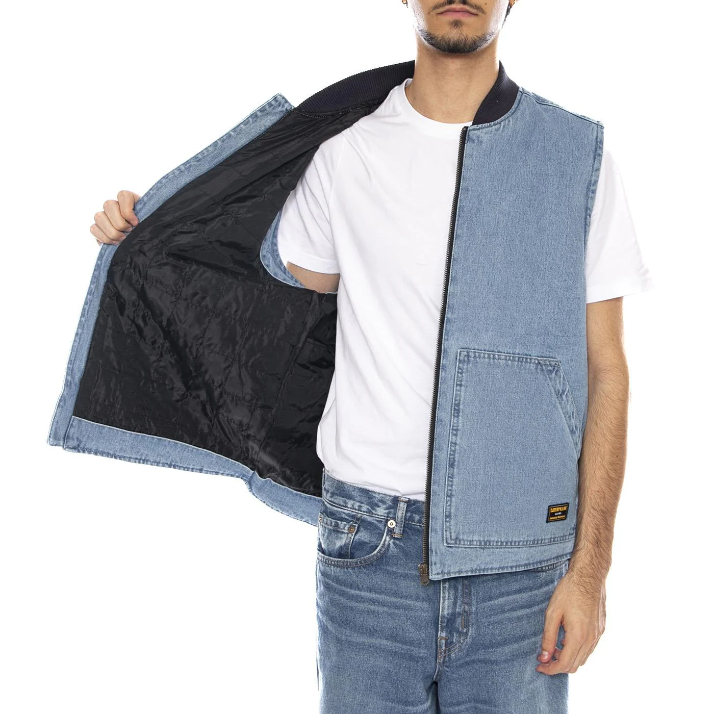 Spring Denim Vest Light Wash - Giacca Smanicata Denim Jeans Uomo Blu Uomo CAT - Image 4