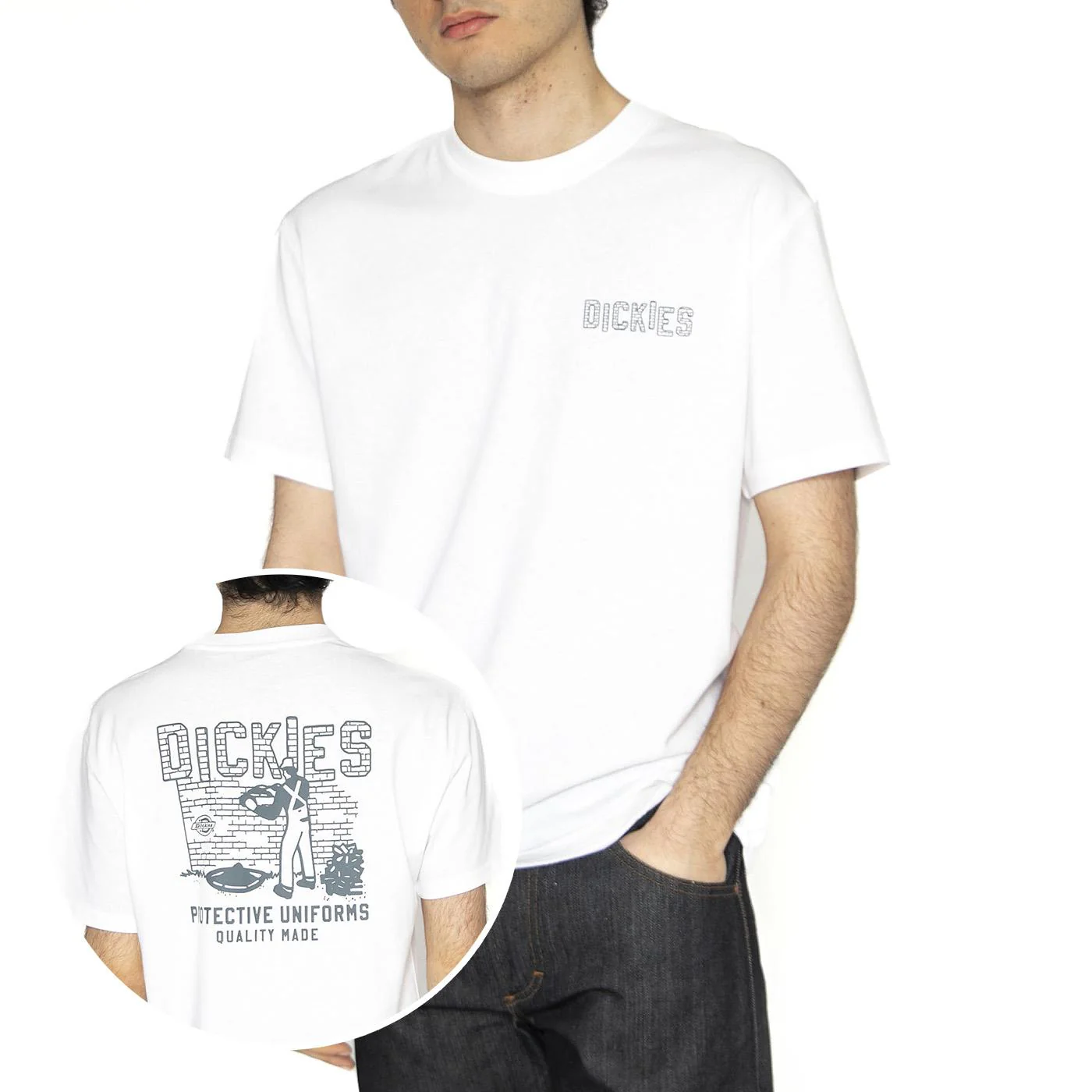 Bricklane SS Tee White - Maglietta Girocollo Uomo Bianca Uomo DICKIES