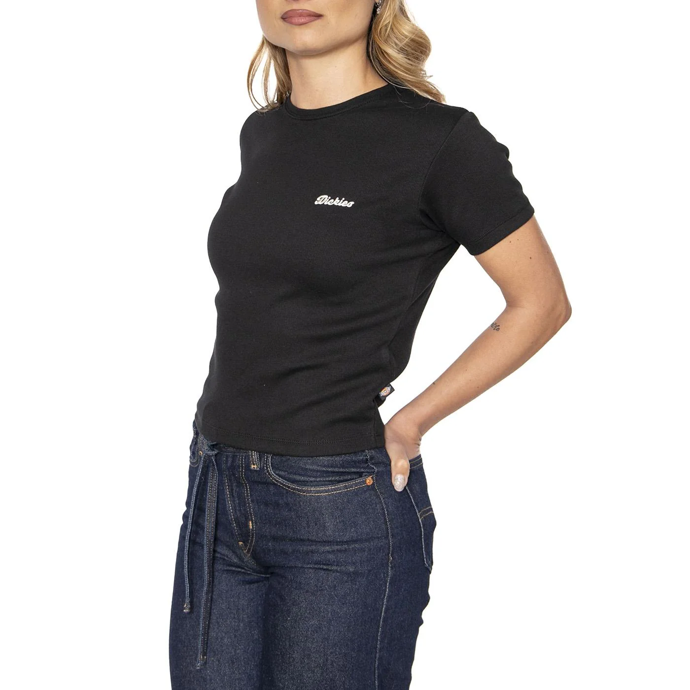Lewiston Embro SS Tee Black - Maglietta Girocollo Donna Nera Donna DICKIES