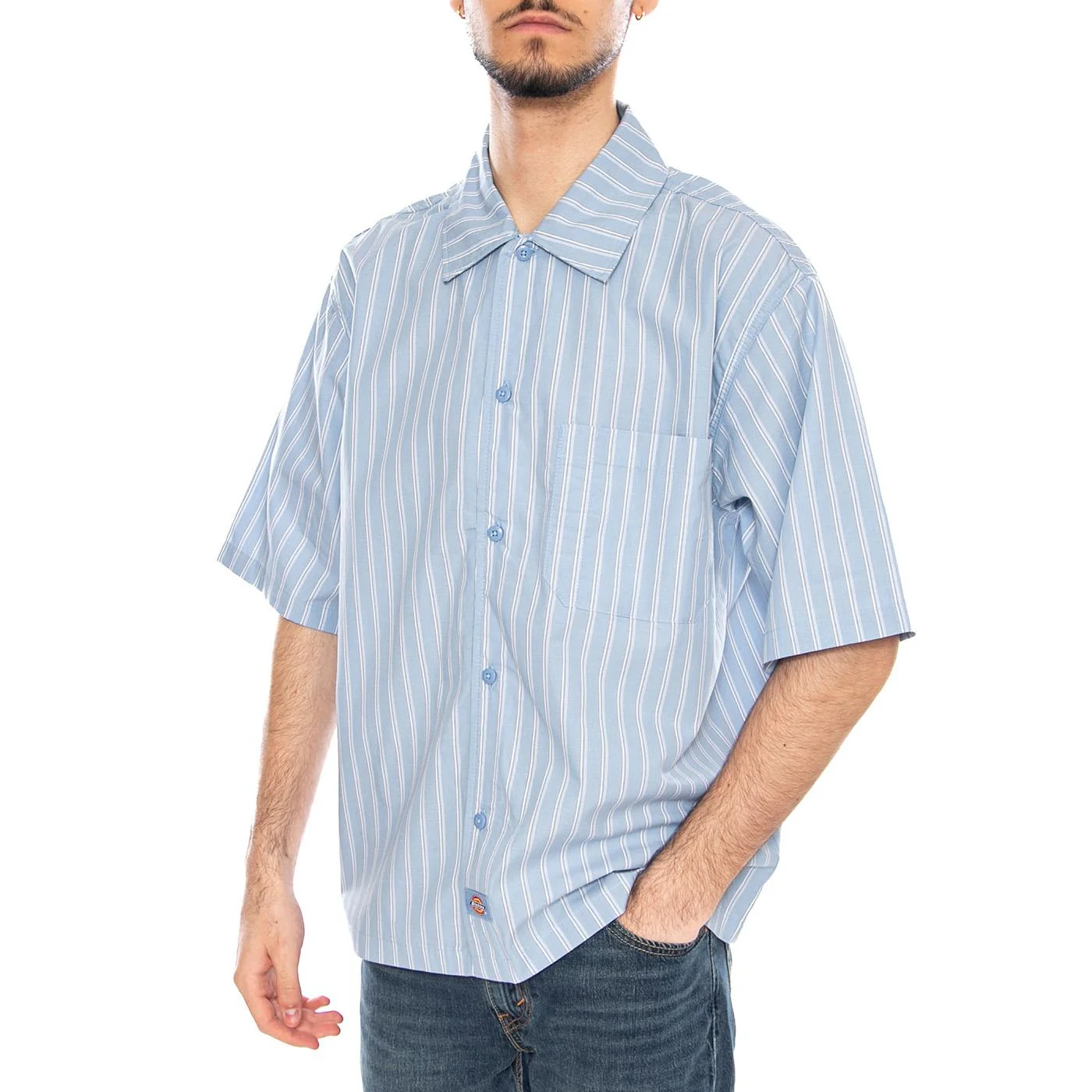 Venedocia Stripe Shirt Navy Stripe - Camicia Maniche Corte Uomo Blu Uomo DICKIES