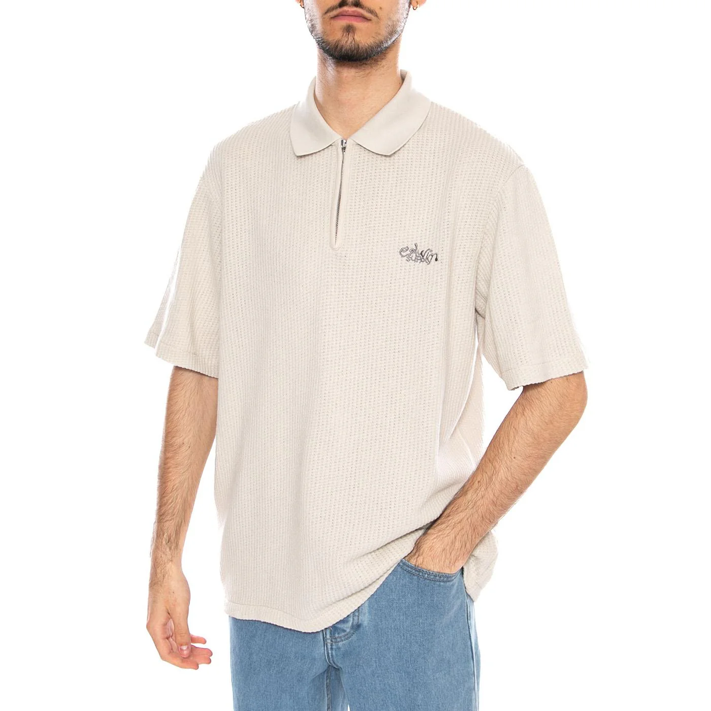 Rick Polo Glacier Grey - Polo con Zip Uomo Grigia Uomo EDWIN