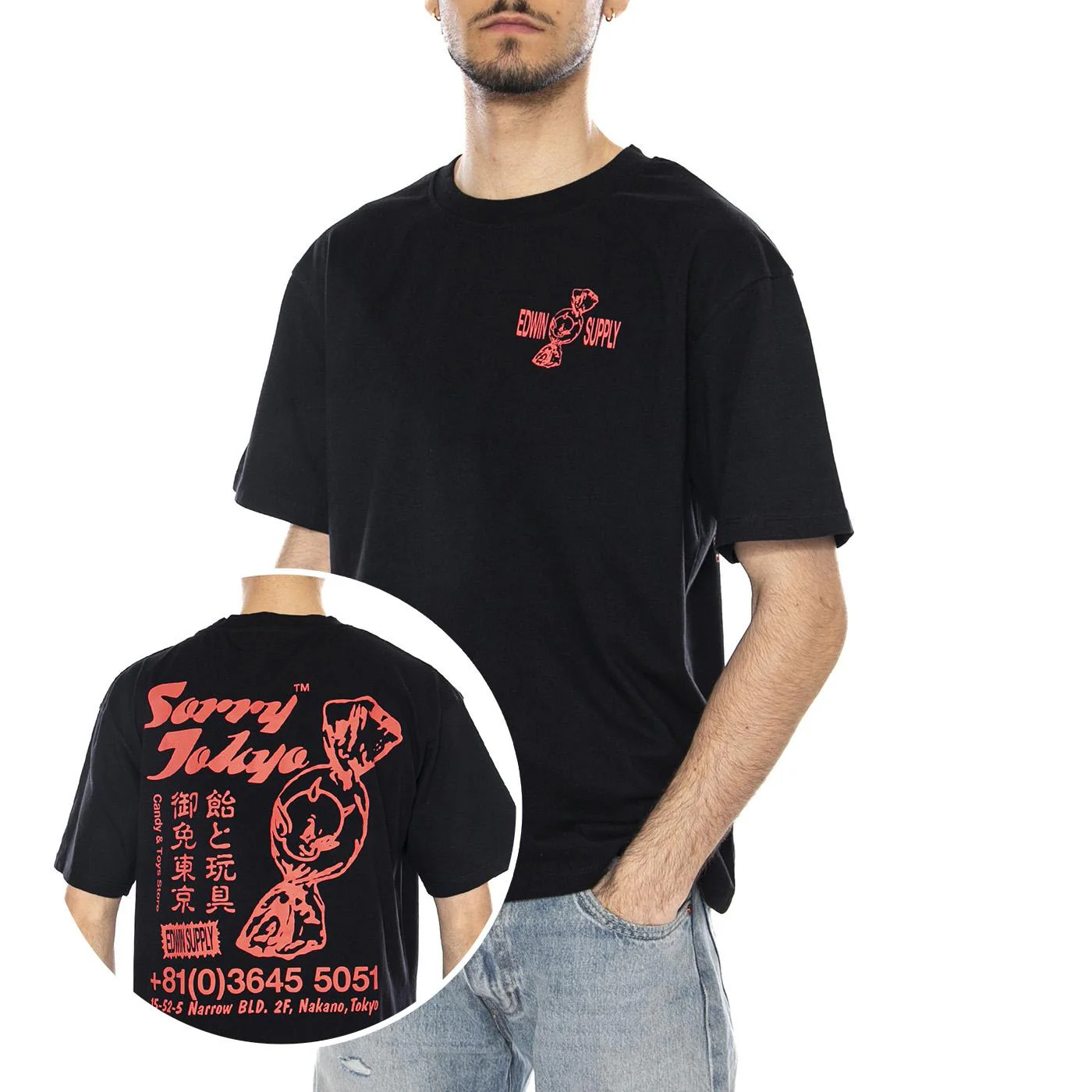 SORRY TOKYO TS - Maglietta Girocollo Uomo Nera Uomo EDWIN