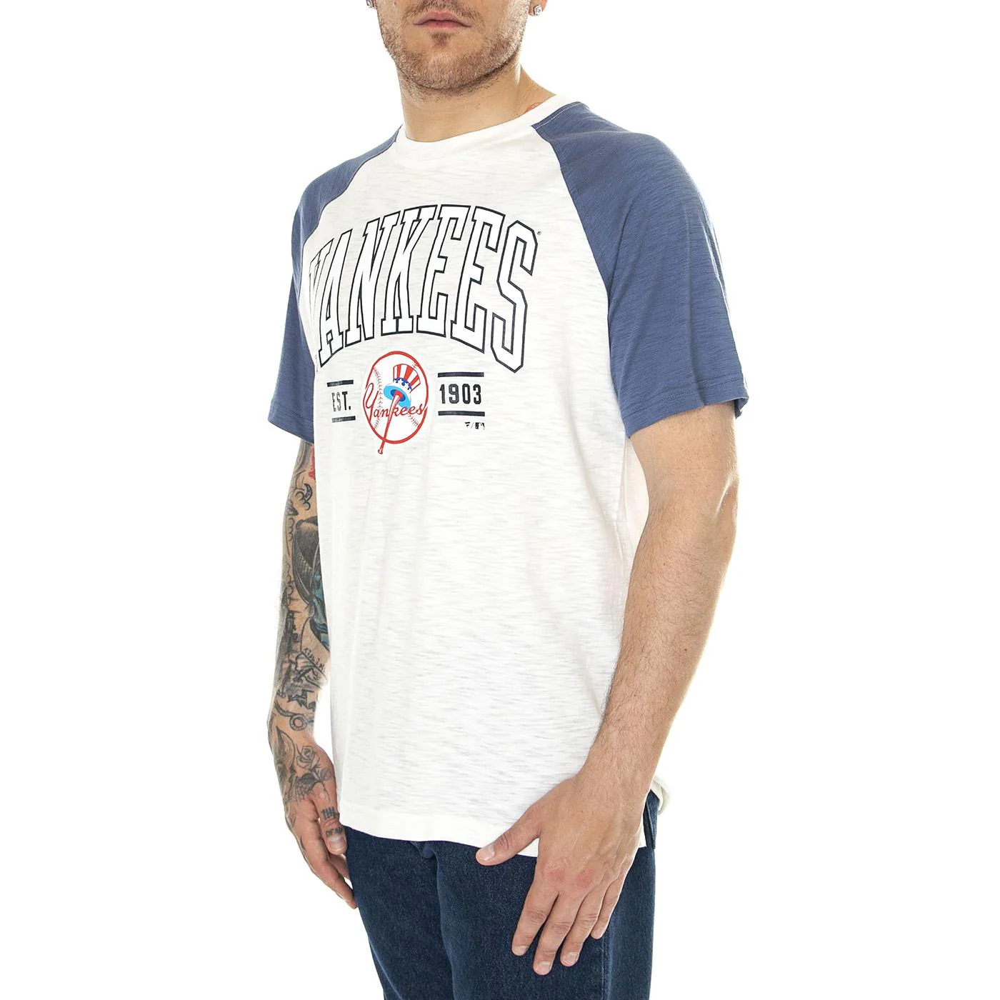 New York Yankees Fanatics Heritage Biblend SS Tee white/navy - Maglietta Girocollo Uomo Bianca Uomo FANATICS