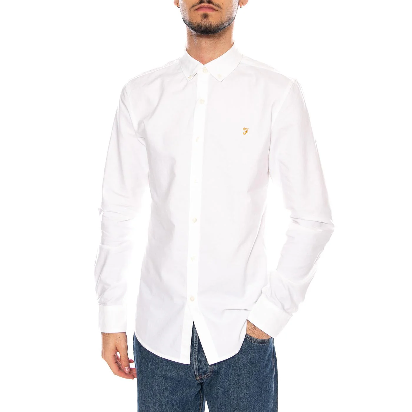 Brewer LS BD Shirt White - Camicia Uomo Bianca Uomo FARAH