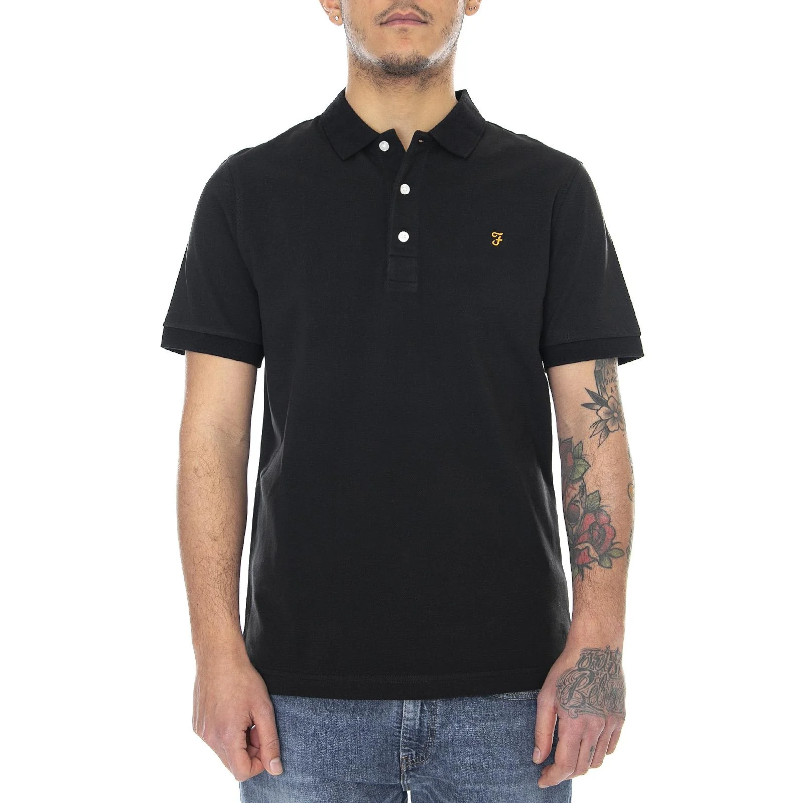 Mens Plain Polo Shirt - Black - Polo Uomo Nera Uomo FARAH - Image 2