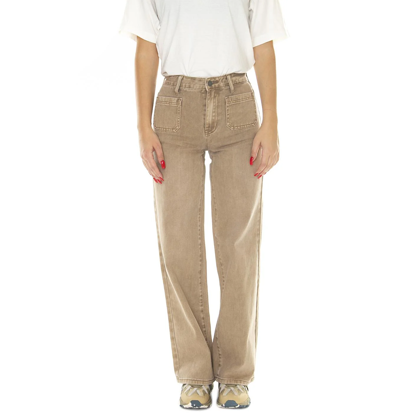 Go Patch Pkt Wide Leg Pant Washed Brown Canvas - Pantaloni Denim Jeans Donna Marroni Donna GUESS ORIGINALS - Image 2