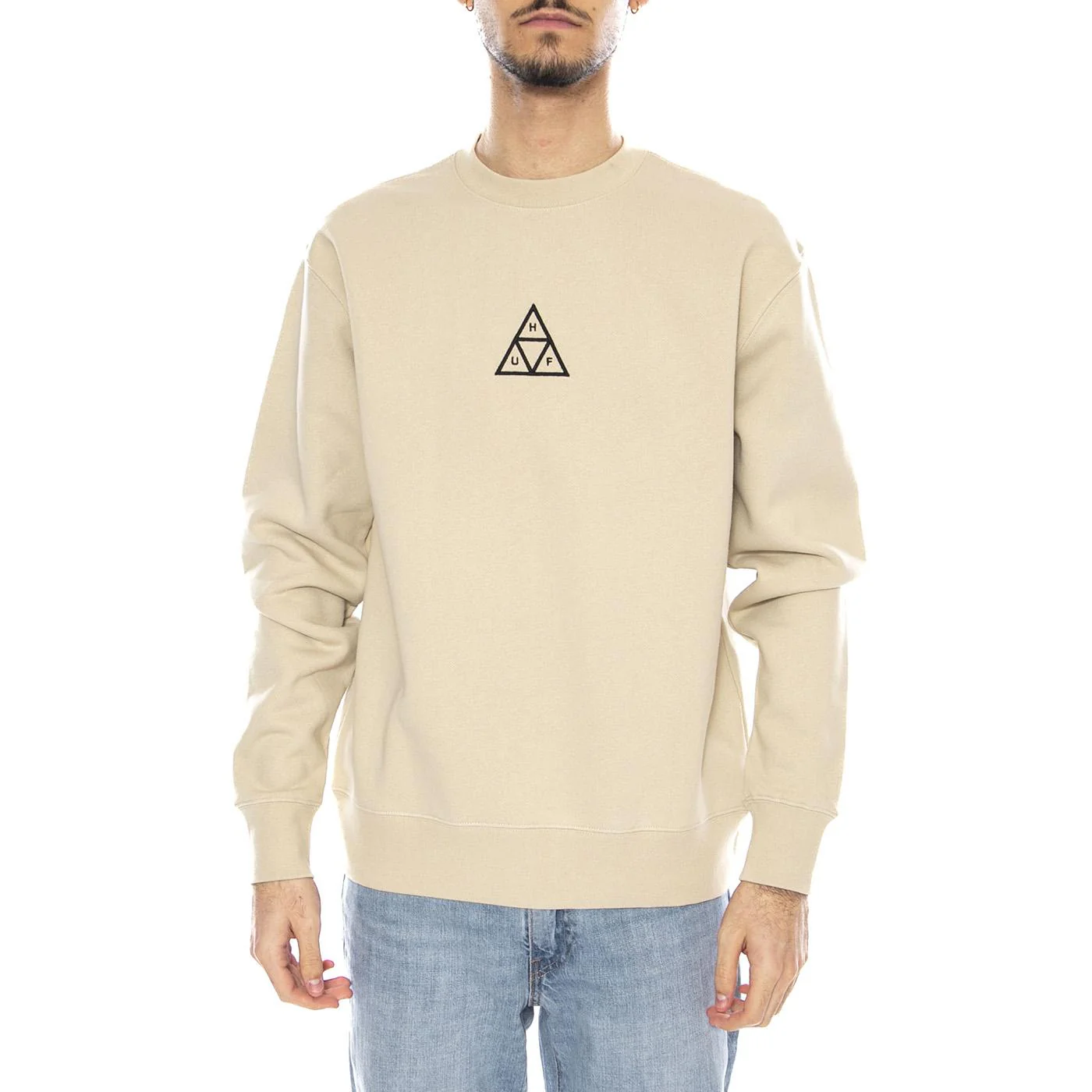 HUF Set Triple Triangle Crewneck -- Felpa Uomo Stone Beige Uomo HUF - Image 2