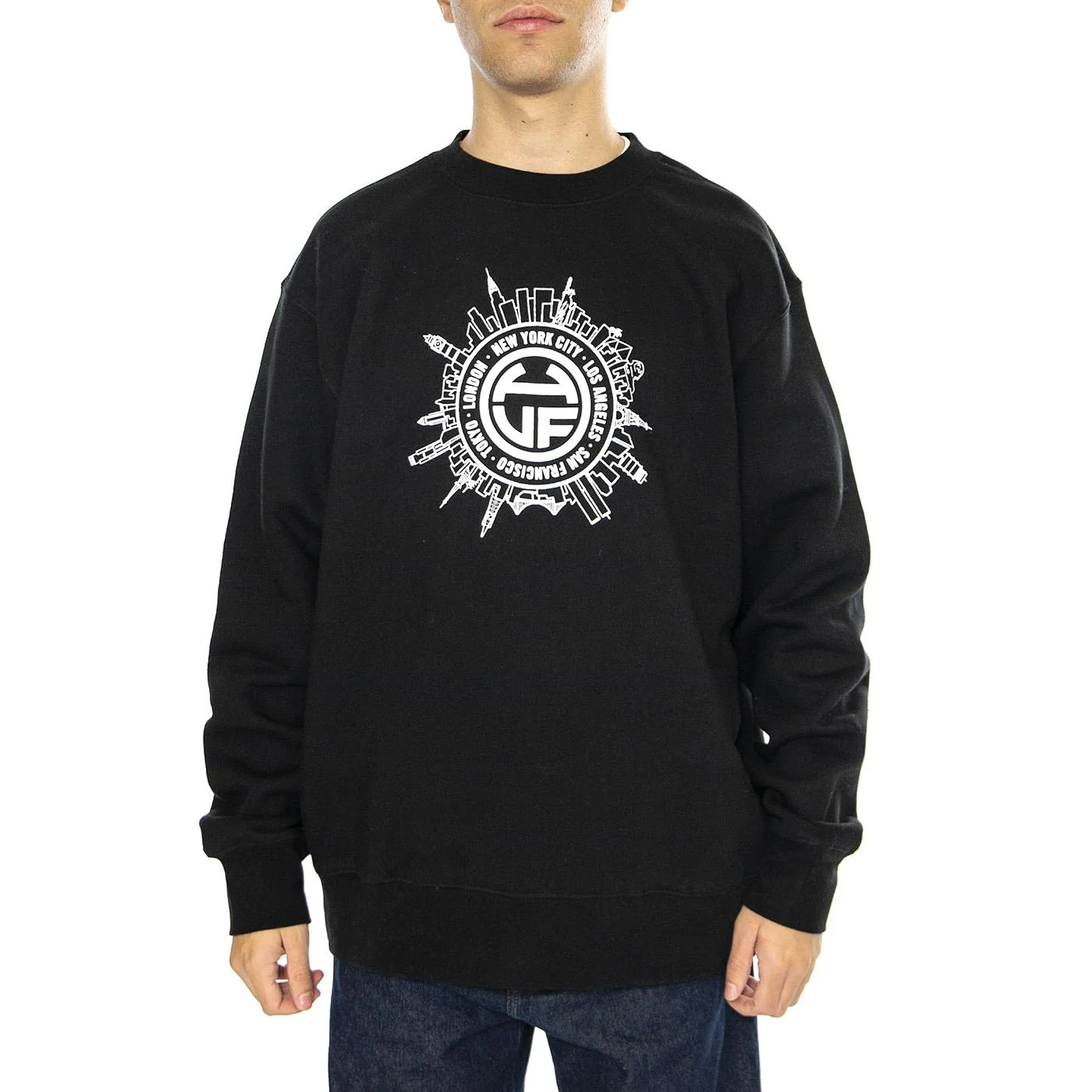 Internationally Known Crewneck Black - Felpa Girocollo Uomo Nera Uomo HUF - Image 2