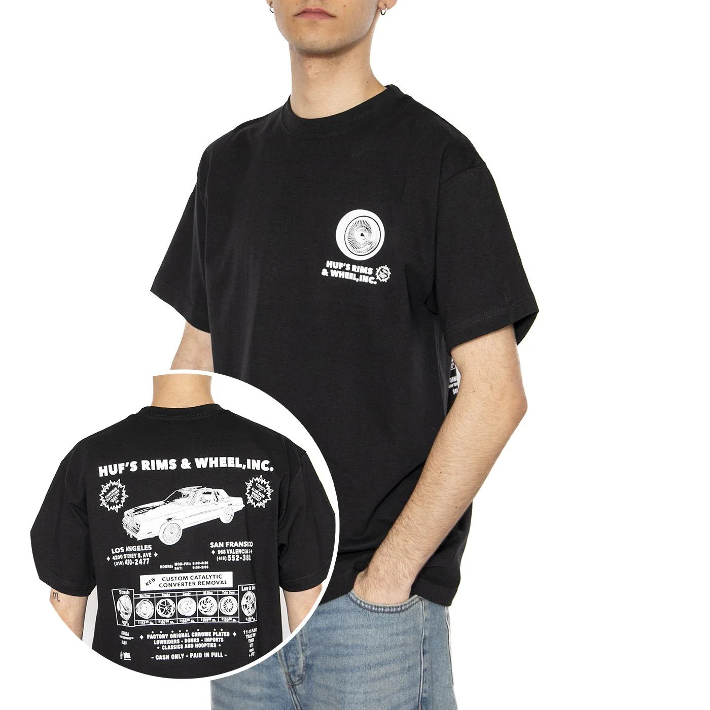 Rim & Wheel Inc S/S Tee - Maglietta Girocollo Uomo Nera Uomo HUF