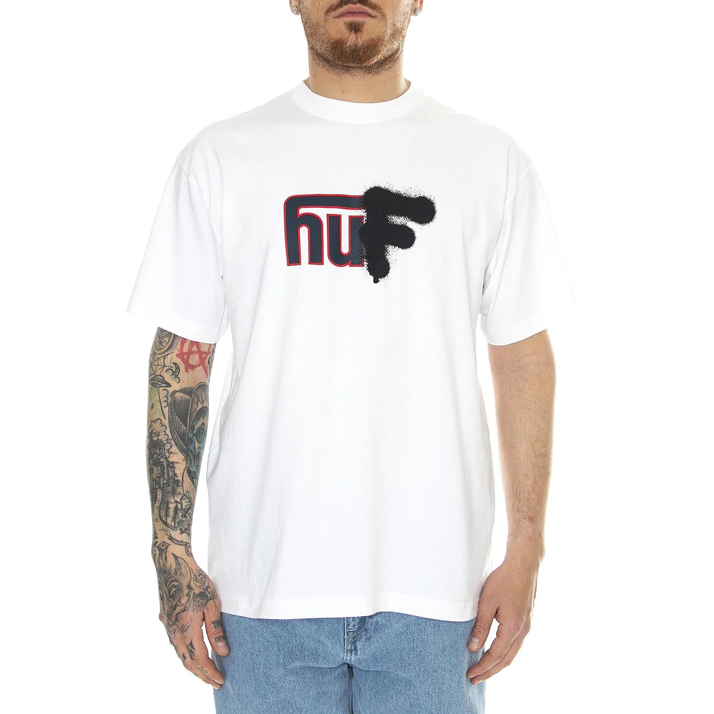 Upside Downtown S/S Tee White - Maglietta Girocollo Uomo Bianca  Uomo HUF - Image 2