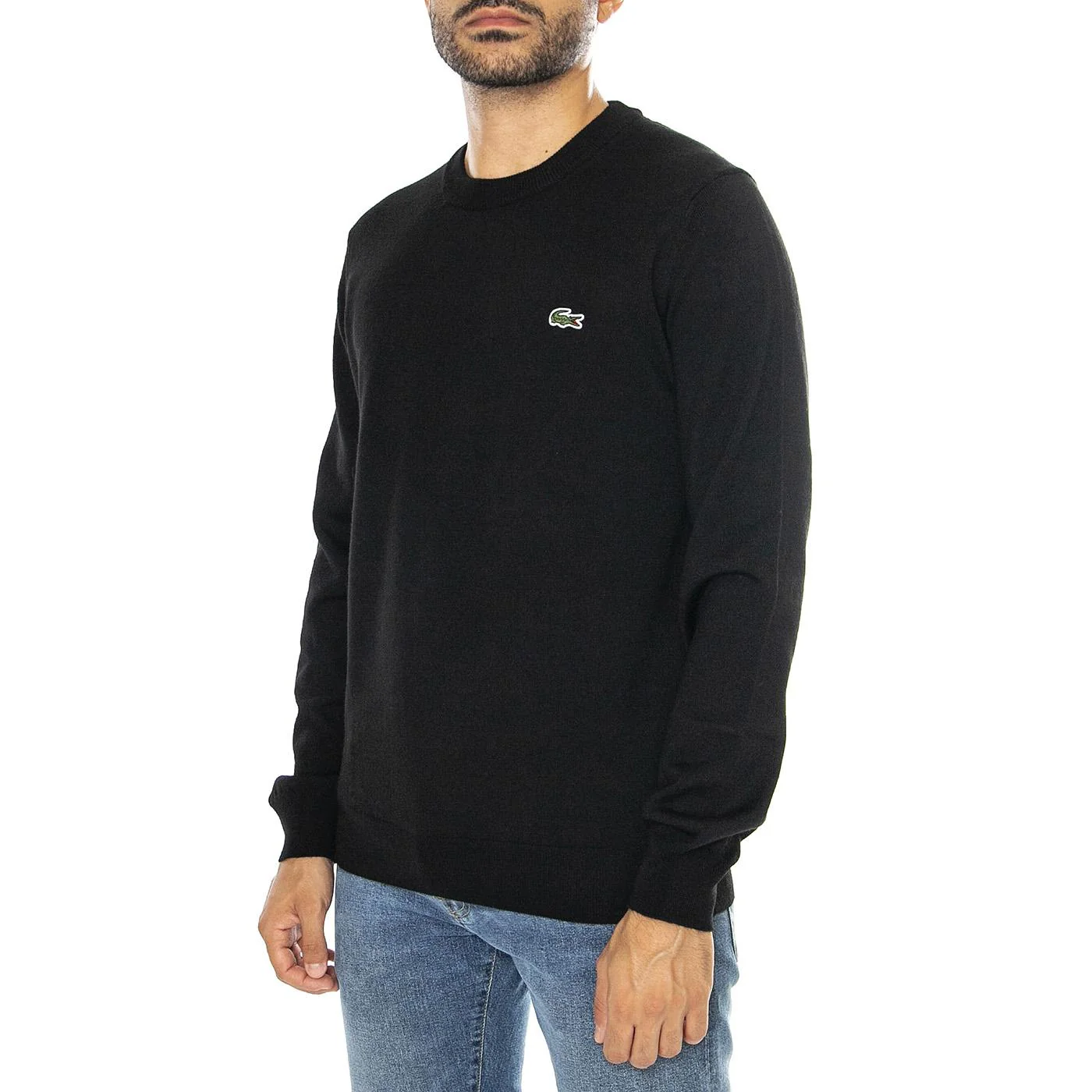 Pullover AH3225-031 Black - Maglione Girocollo Uomo Nero Uomo LACOSTE