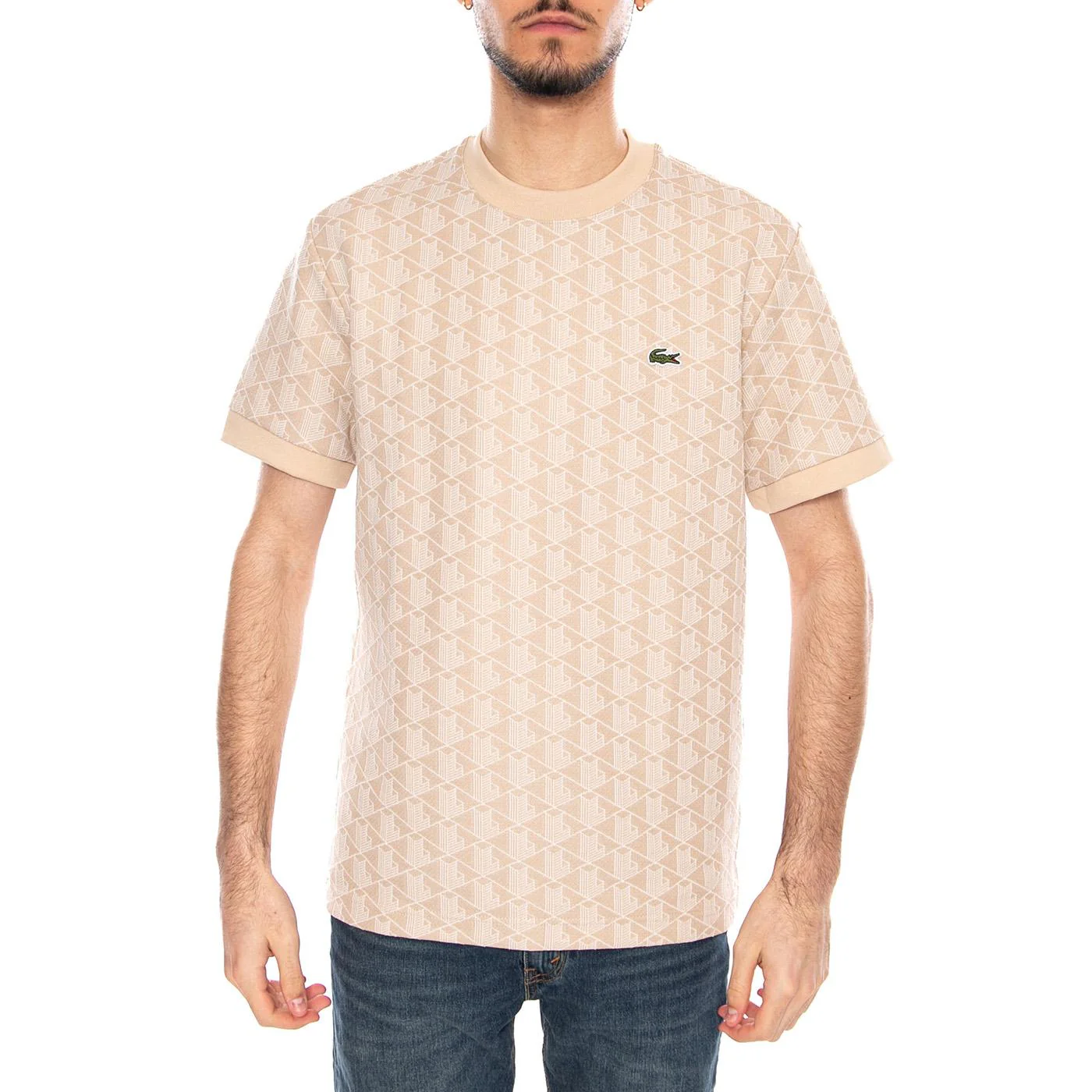 T-shirt Slim Fit Monogramma Jacquard - Polo Uomo Beige con Logo Lacoste Uomo LACOSTE - Image 2