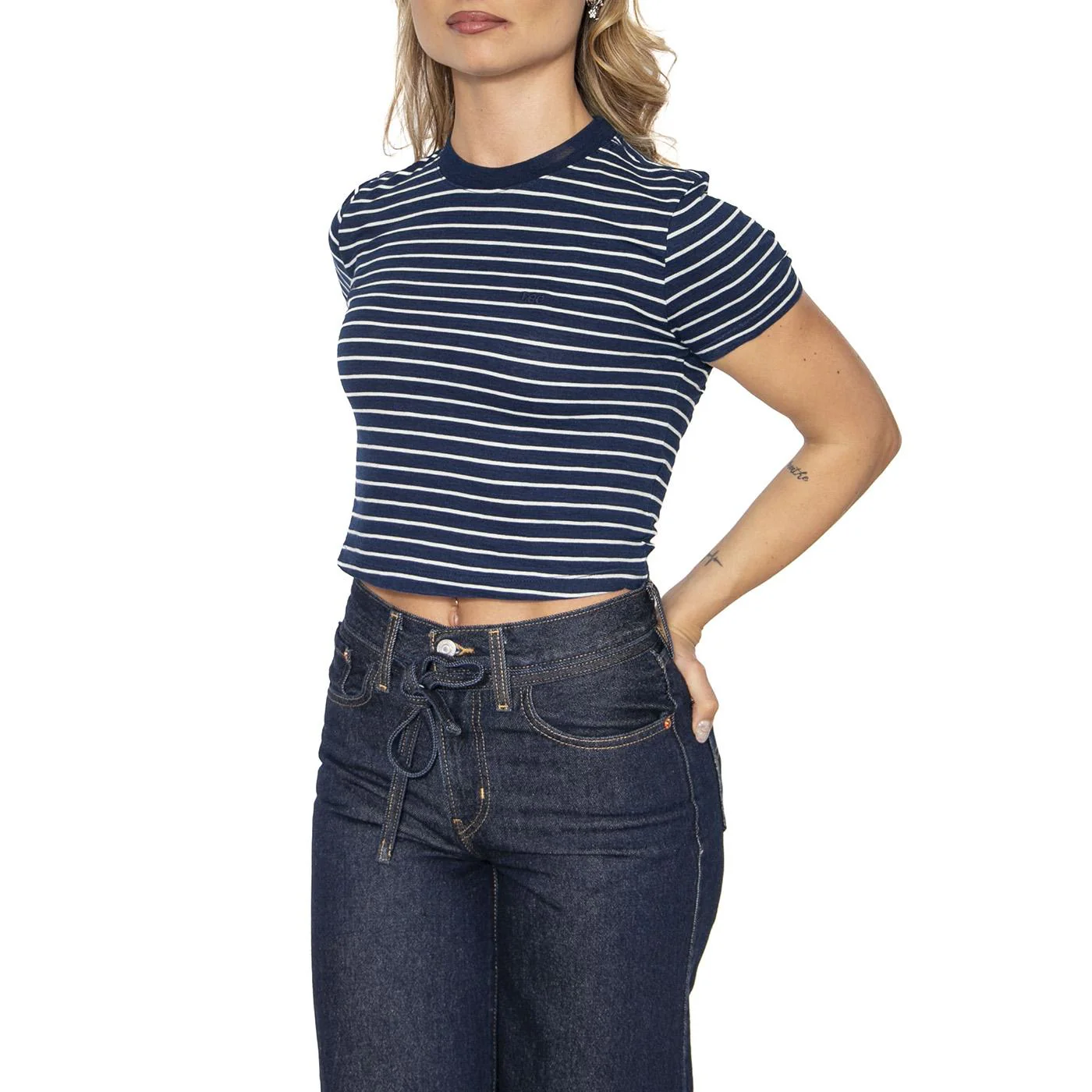 Cropped Tee Ombre Indigo Stripe - Maglietta Girocollo Donna Blu  Donna LEE