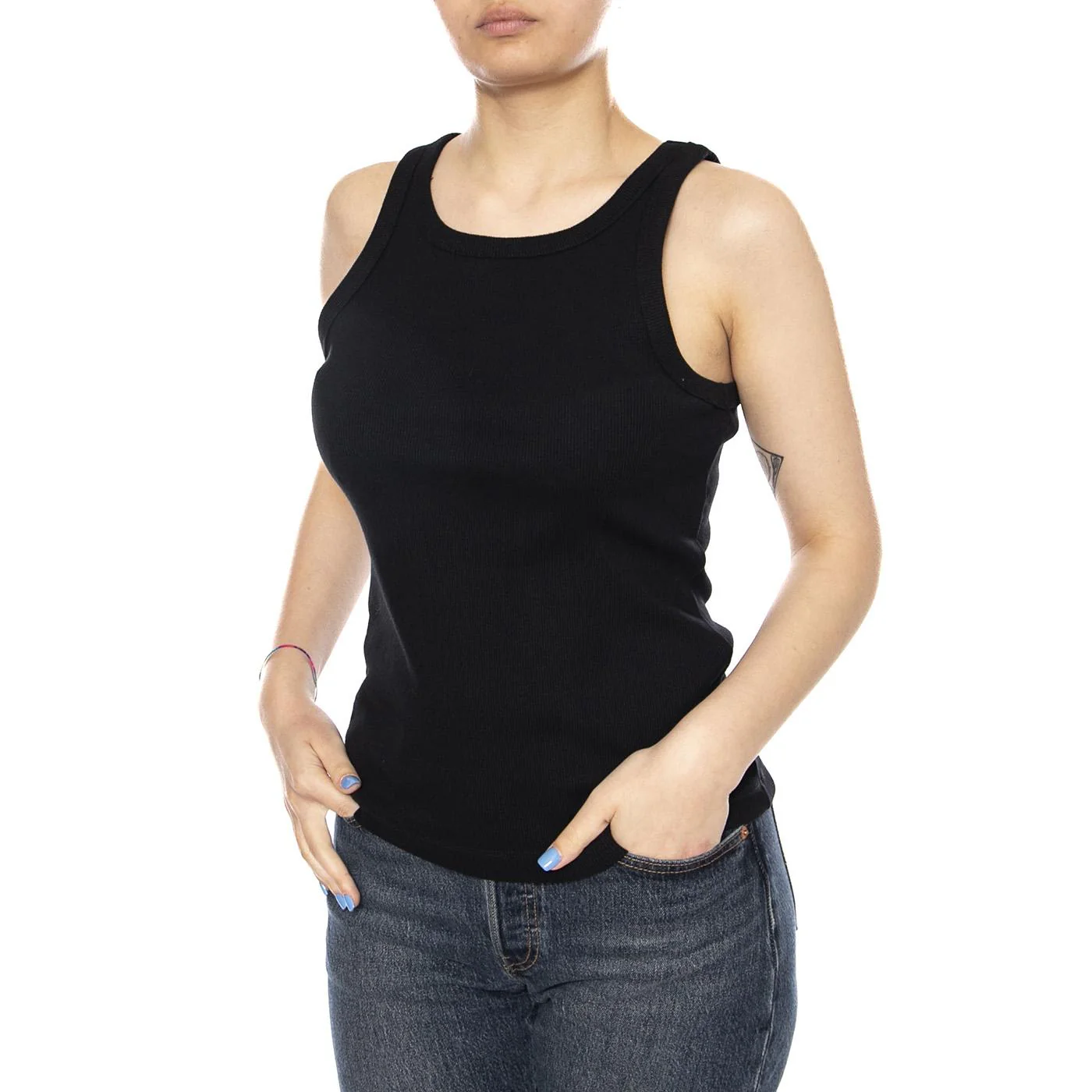 RIB TANK BLACK - Canotta a Costine Donna Nera Donna LEE