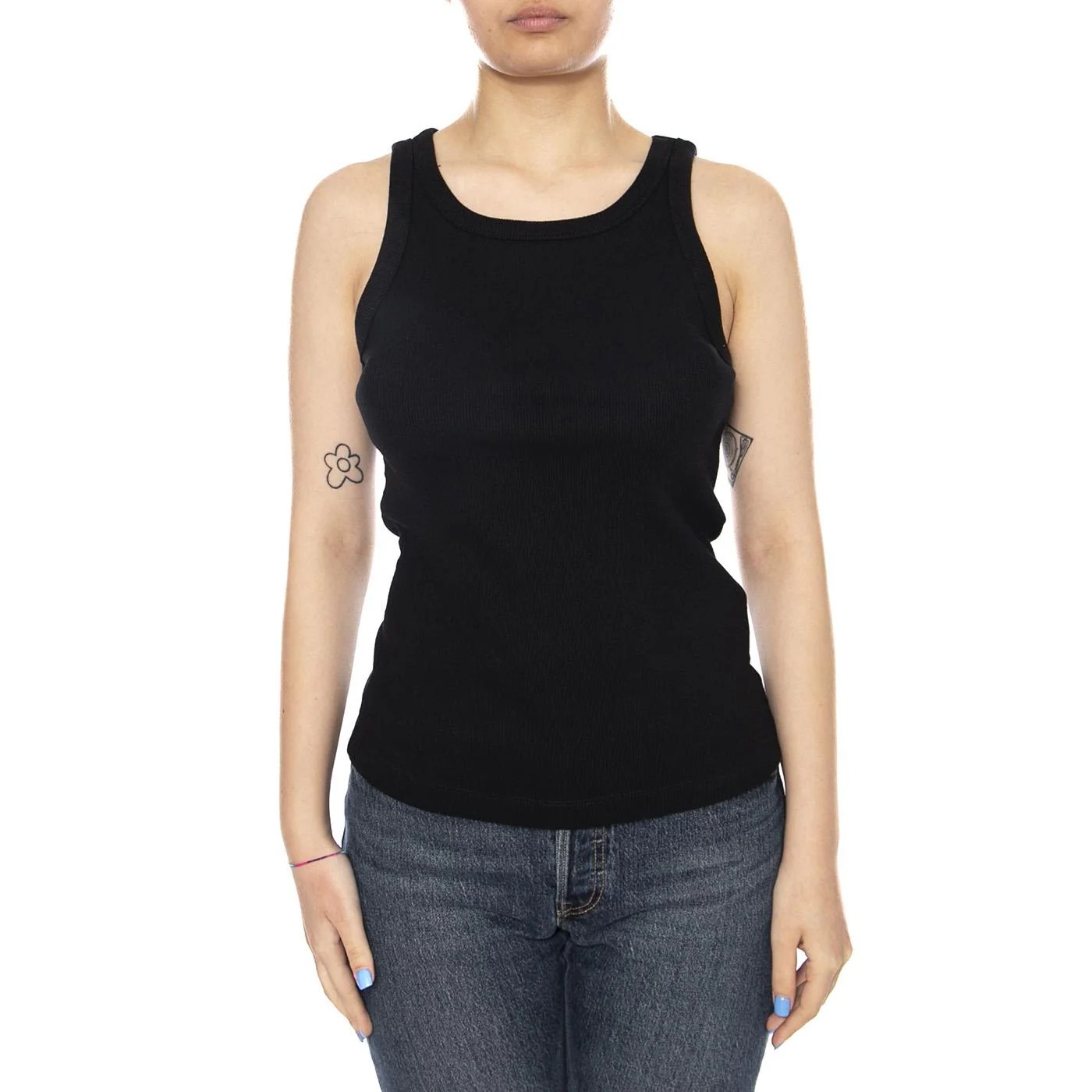 RIB TANK BLACK - Canotta a Costine Donna Nera Donna LEE - Image 2