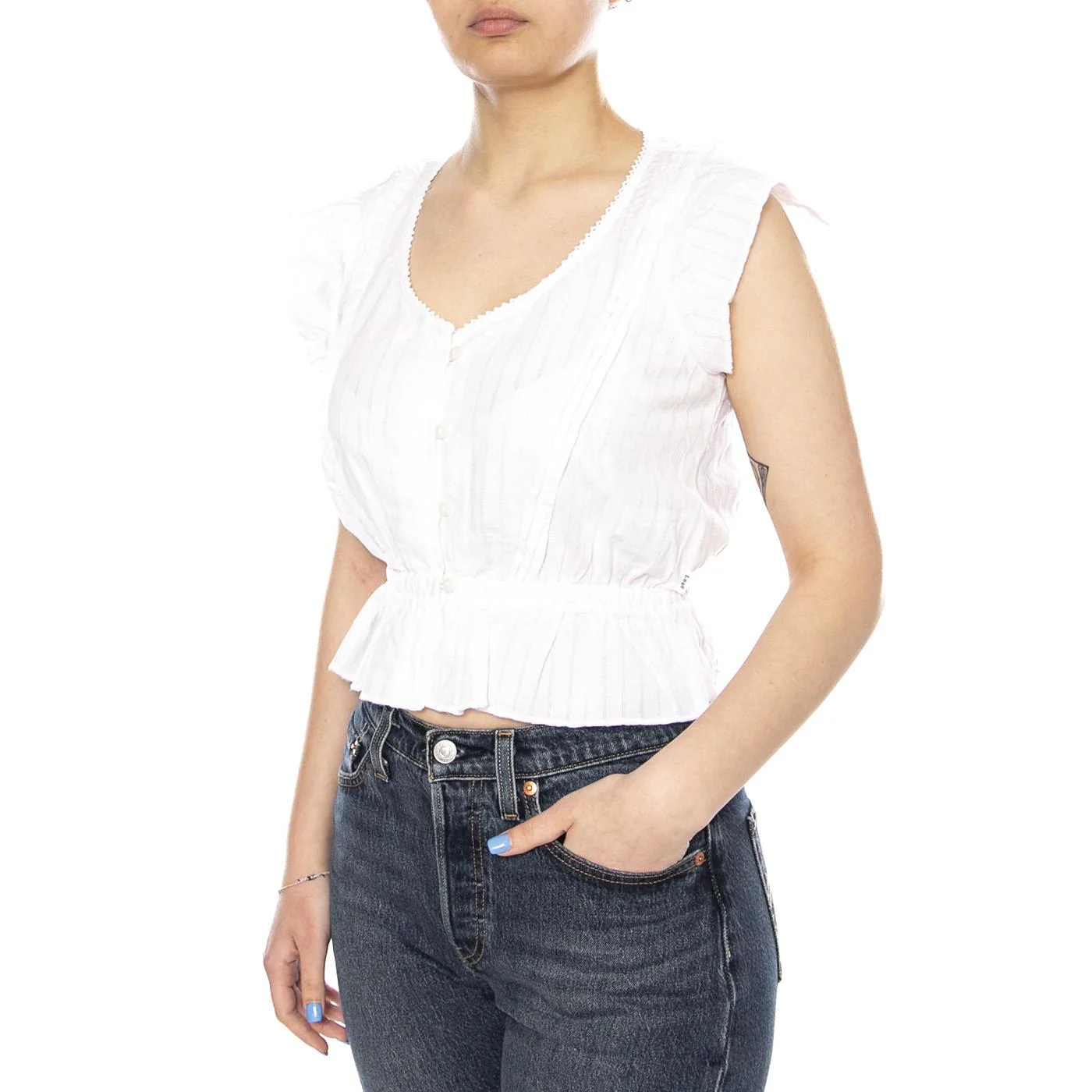RUFFLE SLEEVE SHIRT BRIGHT WHITE - Top Donna Bianca  Donna LEE