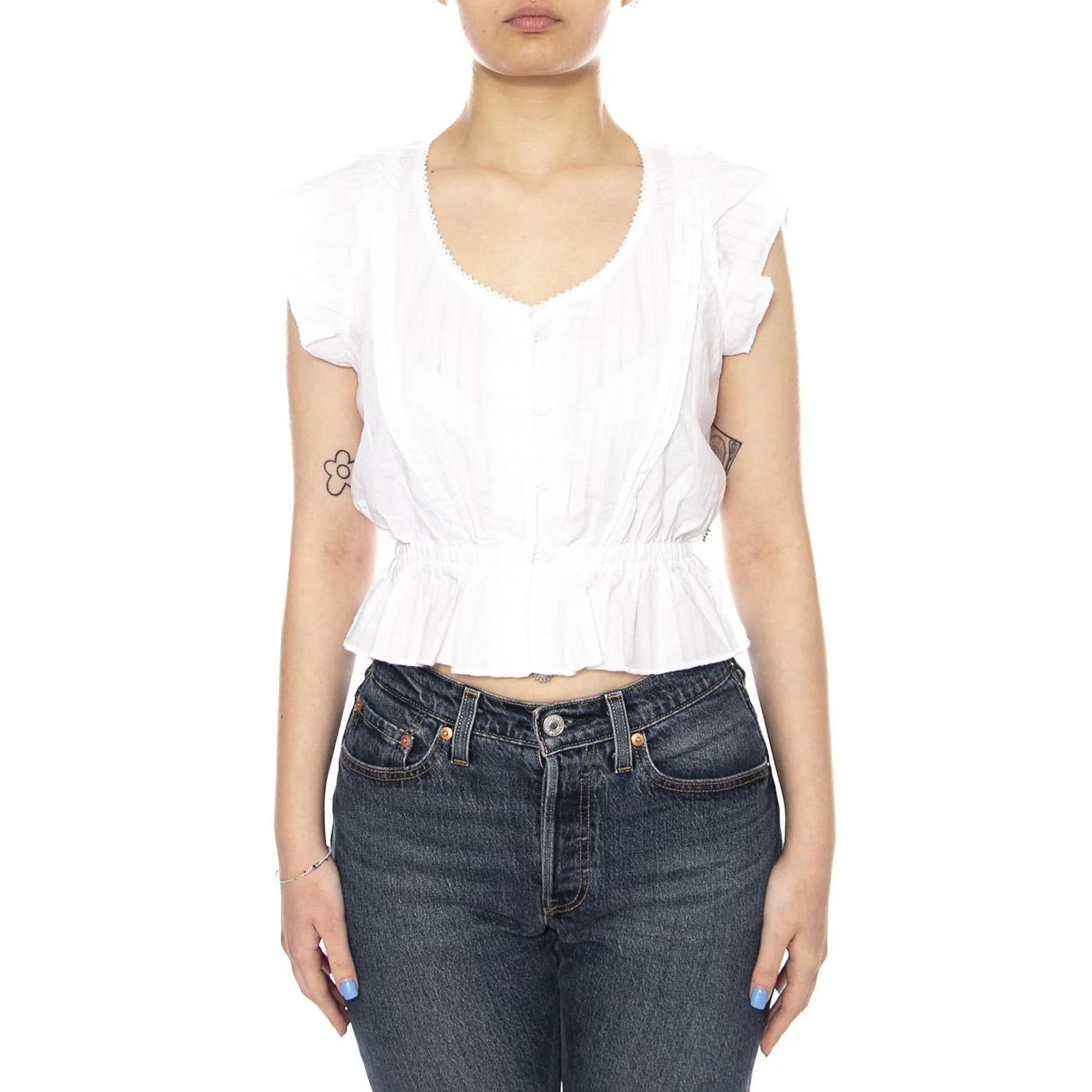RUFFLE SLEEVE SHIRT BRIGHT WHITE - Top Donna Bianca  Donna LEE - Image 2