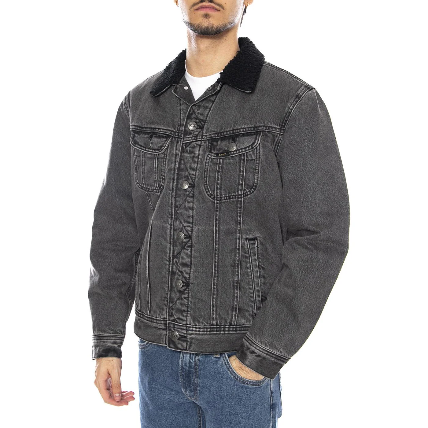 Sherpa Jacket Deep Obsidian - Giacca Denim Jeans Uomo Grigo Antracite Uomo LEE