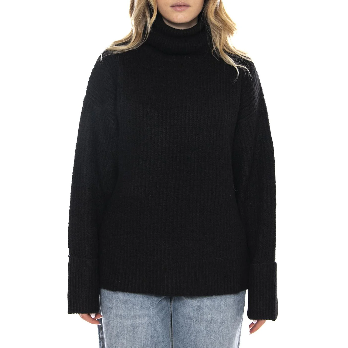 Wide Cuff Turtle Neck Unionall Black -- Maglione Collo Alto Donna Nero Donna LEE - Image 2