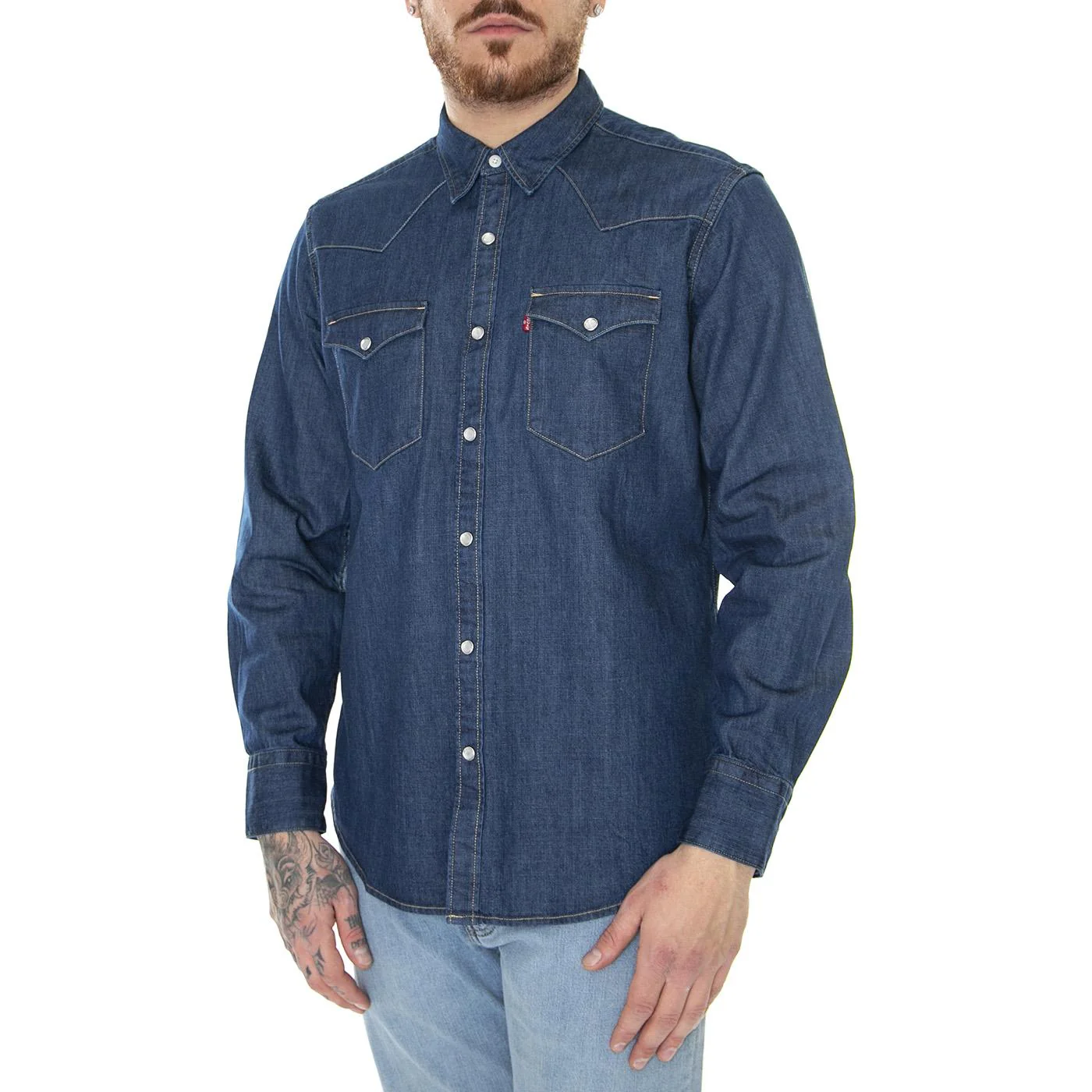 Barstow Western Standard Lower Haight Med Indigo Flat Finish - Camicia Denim Jeans Uomo Blu  Uomo LEVIS