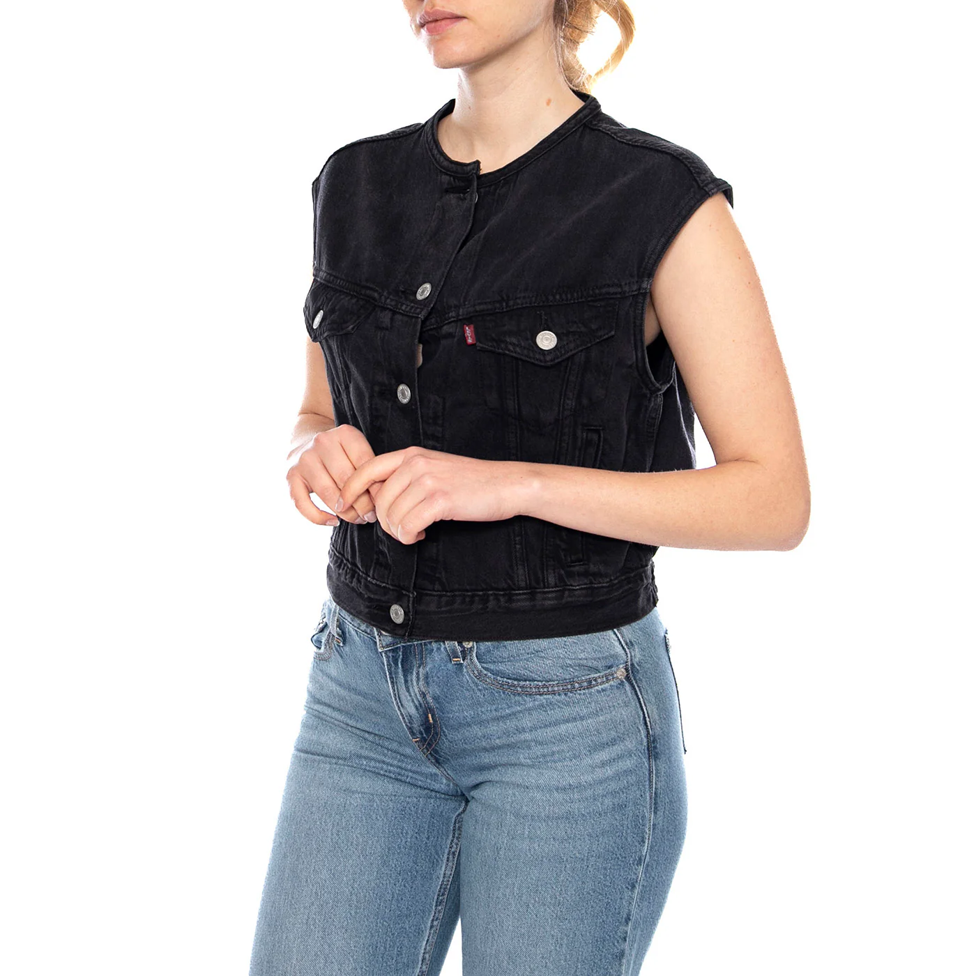 Collarless Shrunken 90S Vest - None Your Business Stone - Cardigan Donna Nero Donna LEVIS