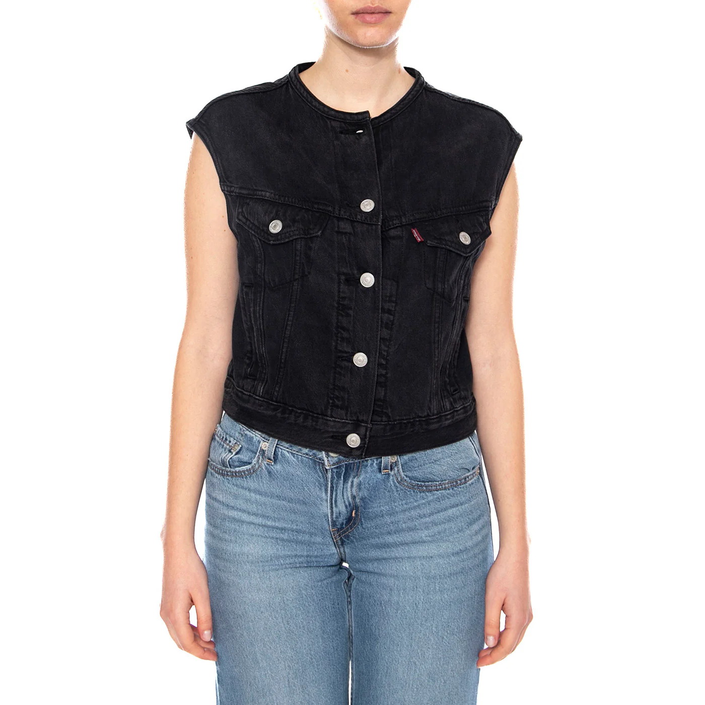 Collarless Shrunken 90S Vest - None Your Business Stone - Cardigan Donna Nero Donna LEVIS - Image 2