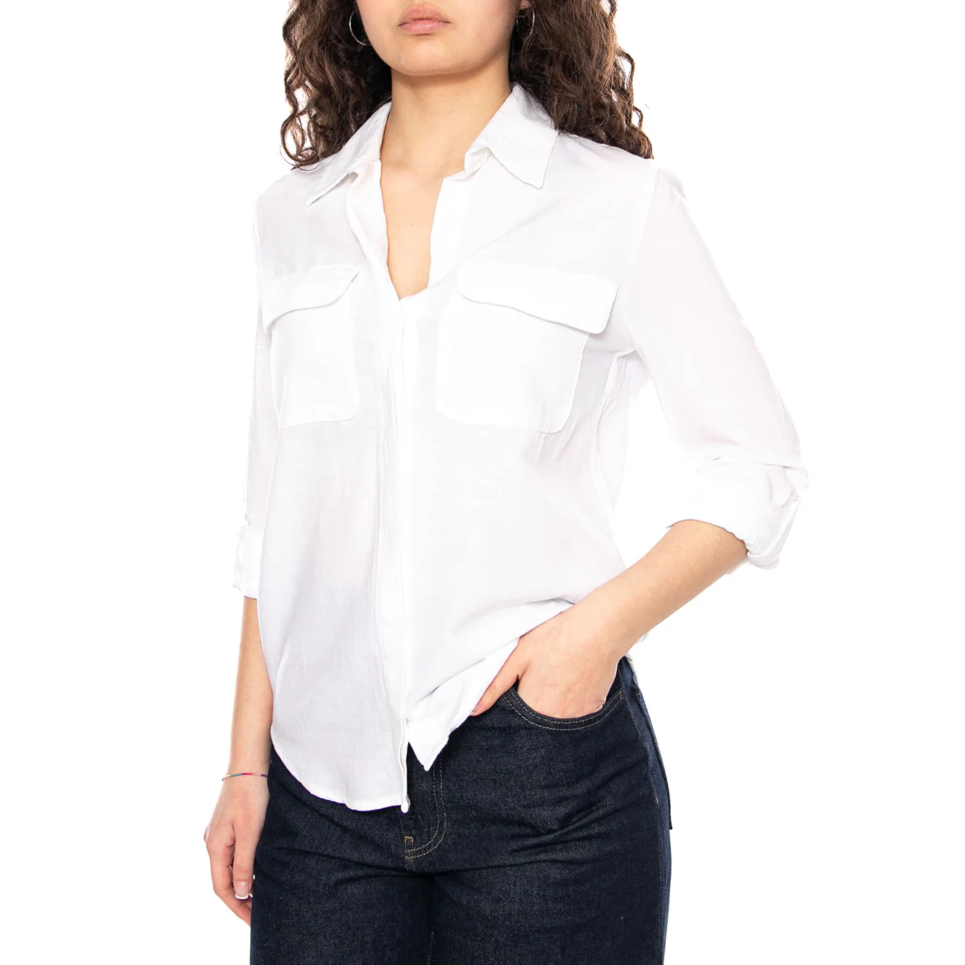 Elaine Utility Shirt - Bright White Cotton Linen - Camicia Donna Bianca  Donna LEVIS