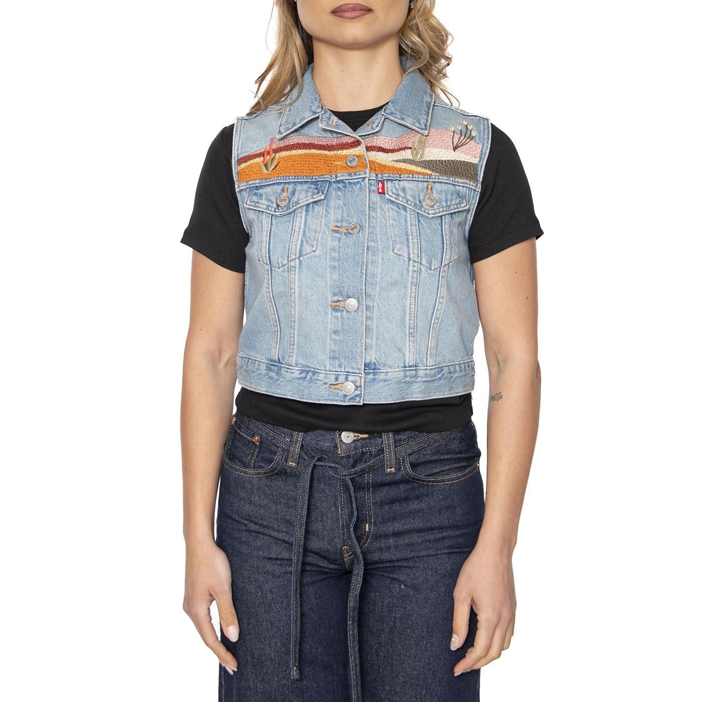 Embroidered XS Vest Desert Utopia Trucker - Giacca Smanicata Donna Blu Donna LEVIS - Image 2