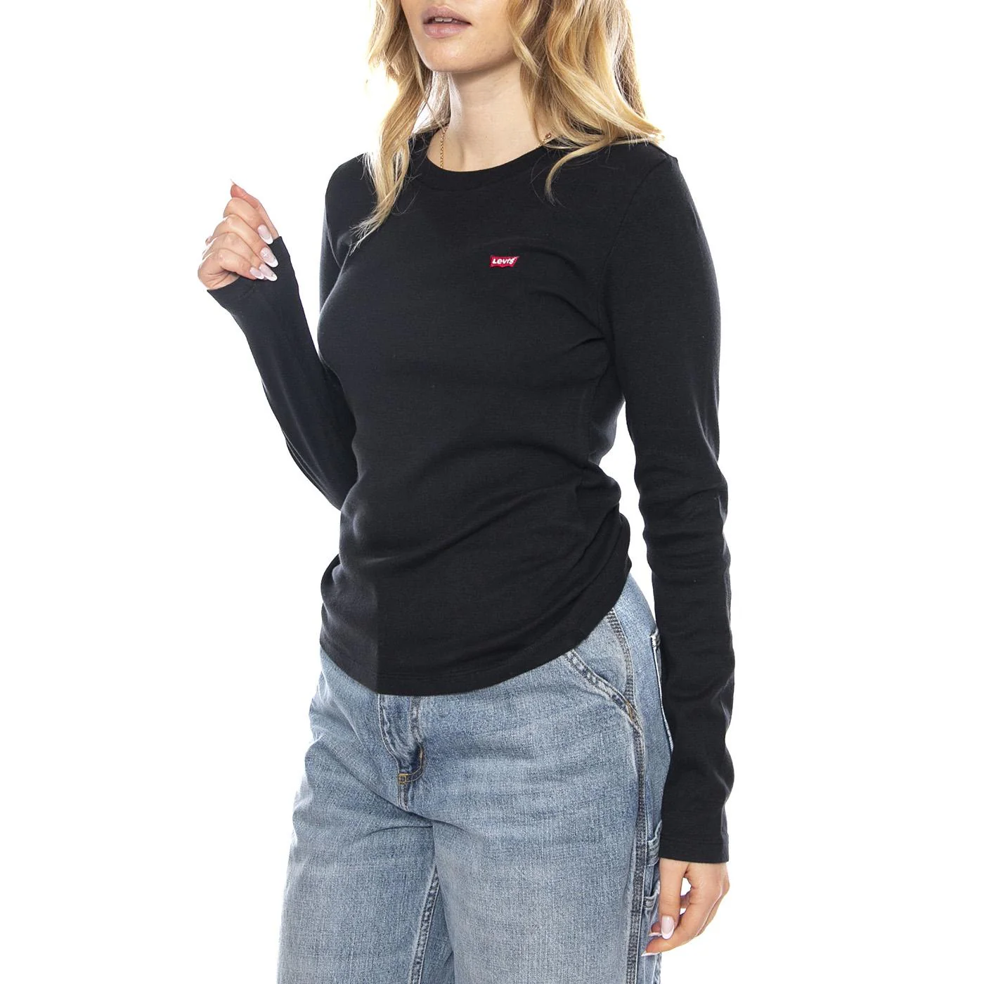 Essential HM LS Tee Anthracite Night Black -- Maglietta Girocollo Donna Nera Donna LEVIS