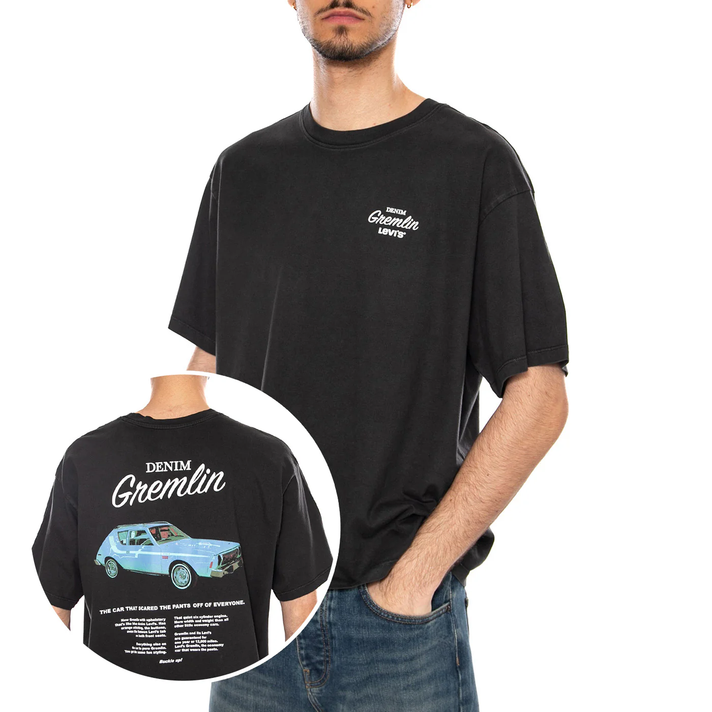 GR BOXY TEE - COASTAL CREATIVE DENIM GREMLIN JET BLACK - Maglietta Girocollo Uomo Nera Uomo LEVIS