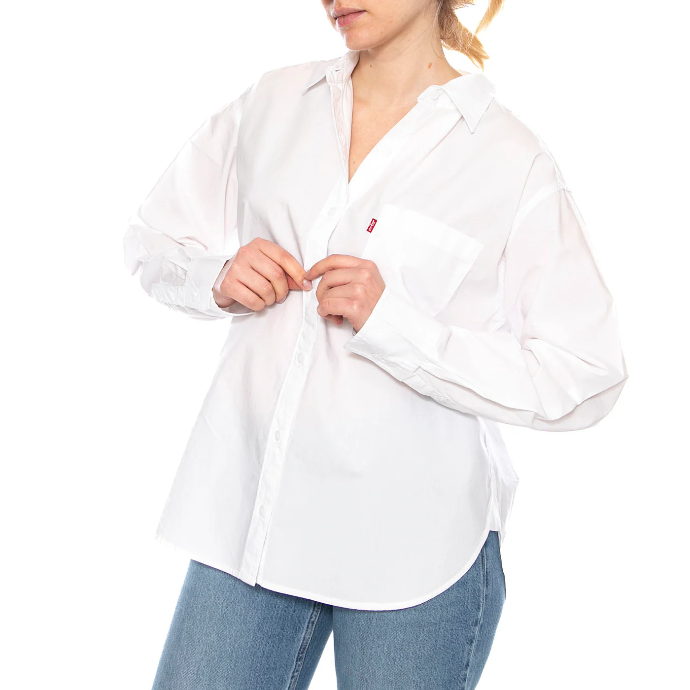 Harlie Boyfriend Shirt - Amari Stripe Chambray Blue 1 Poplin - Camicia Donna Bianca Donna LEVIS