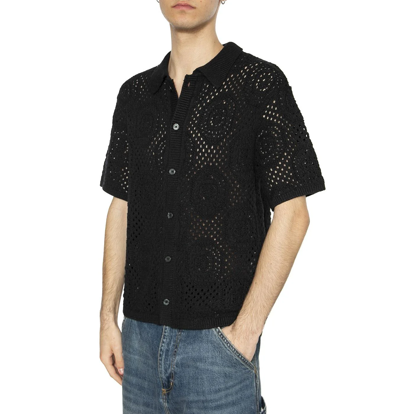 Sweater Camp Shirt Pointelle Crochet Jet - Camicia Maniche Corte Uomo Nera Uomo LEVIS