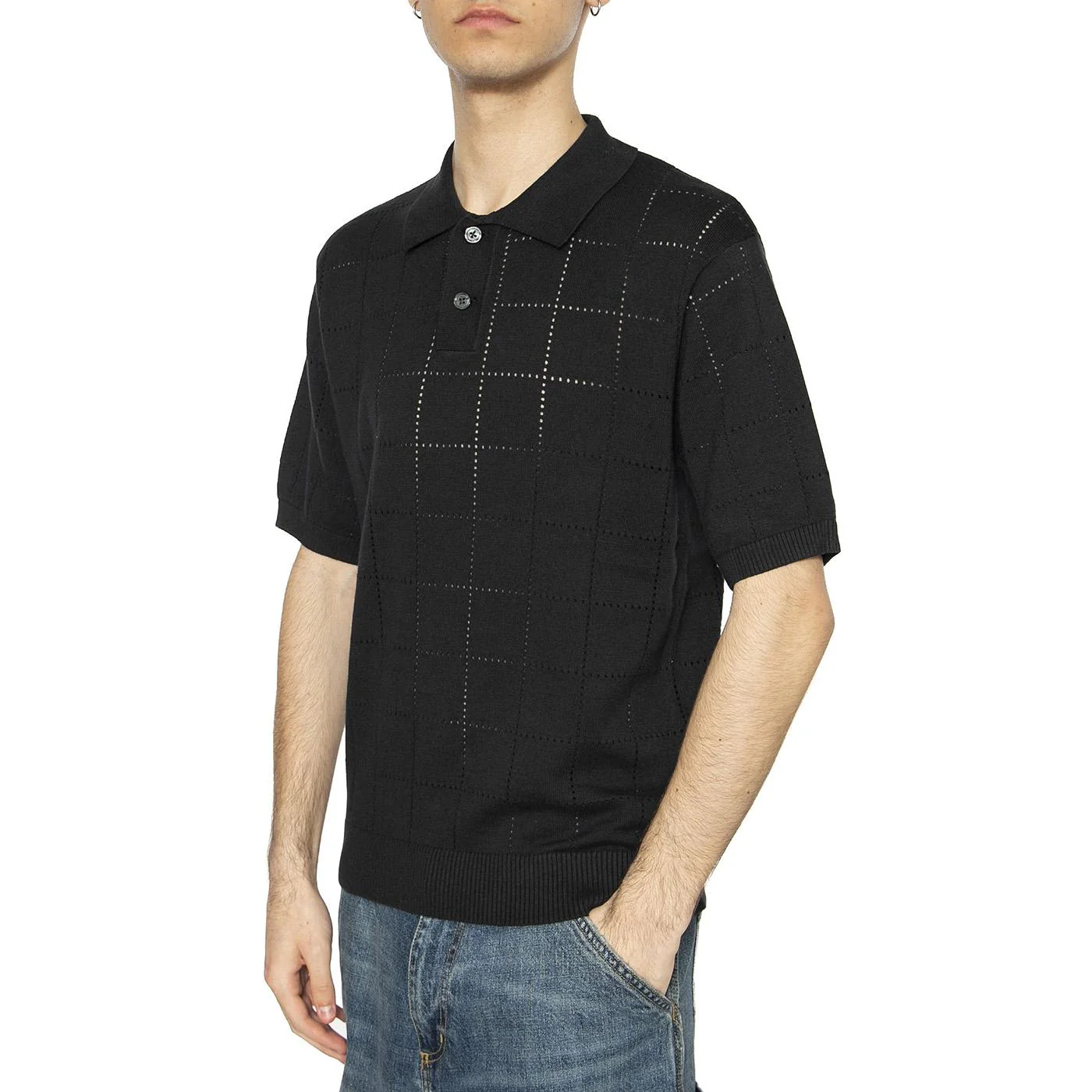 Sweater Knit Polo Pointelle Grid Mineral - Polo Uomo Nera Uomo LEVIS