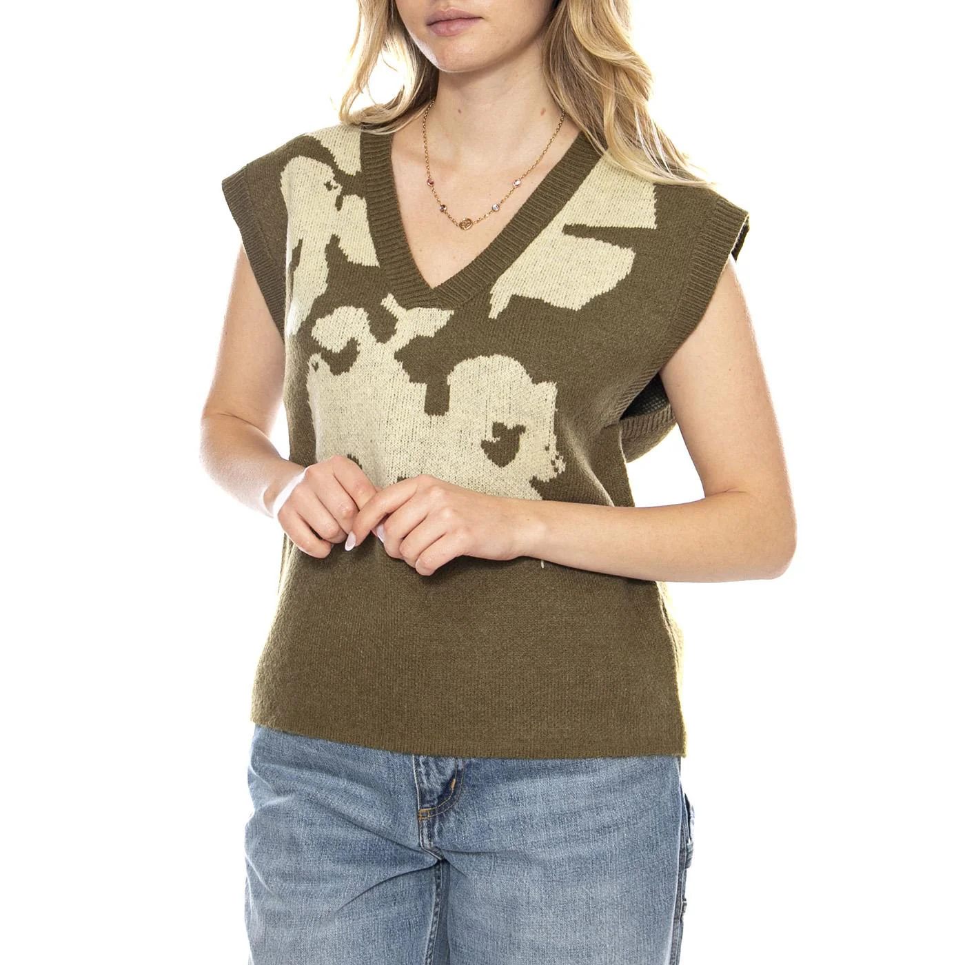 MD M Knitted Vests 119 Dark Khaki - Gilet Donna Verde Scuro  Donna MD'M