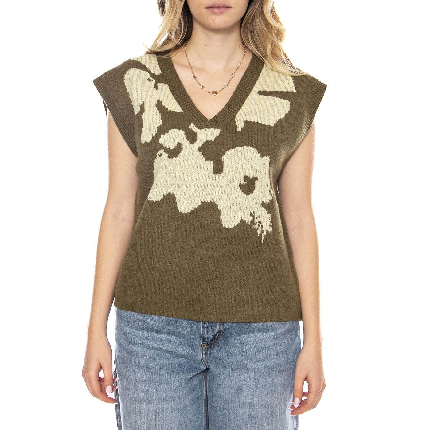 MD M Knitted Vests 119 Dark Khaki - Gilet Donna Verde Scuro  Donna MD'M - Image 2