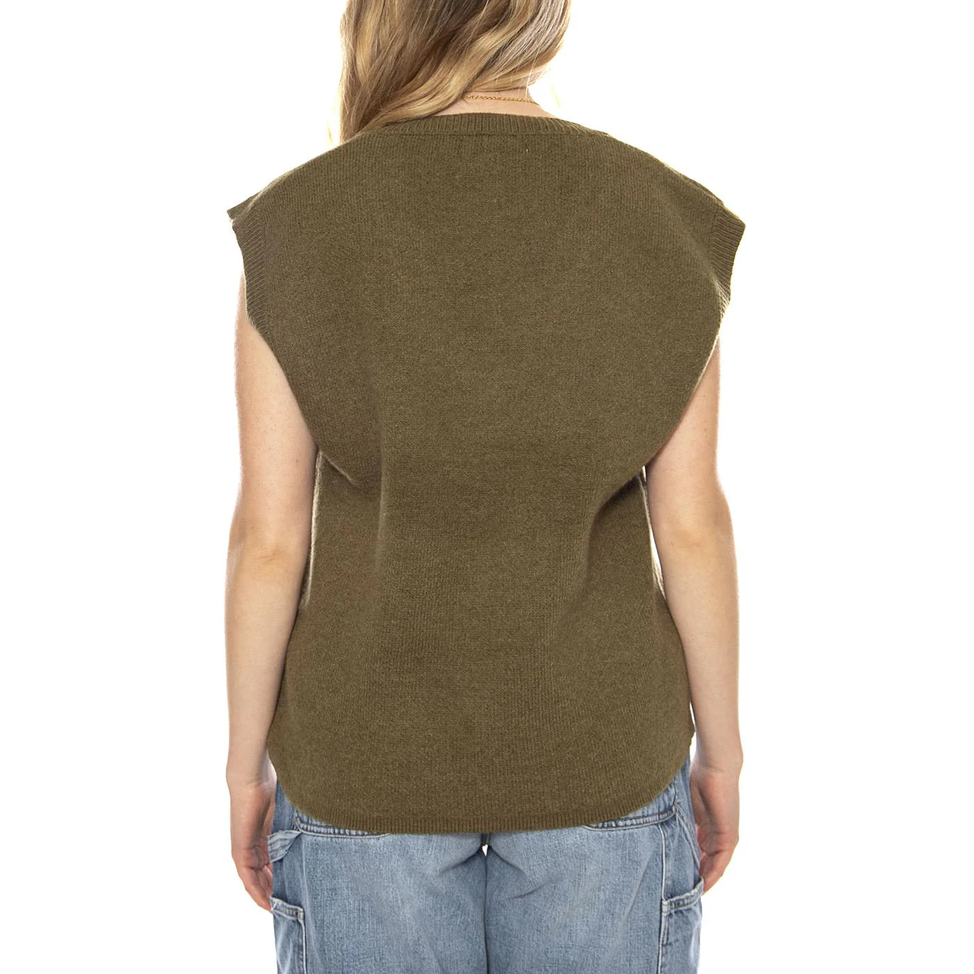 MD M Knitted Vests 119 Dark Khaki - Gilet Donna Verde Scuro  Donna MD'M - Image 3