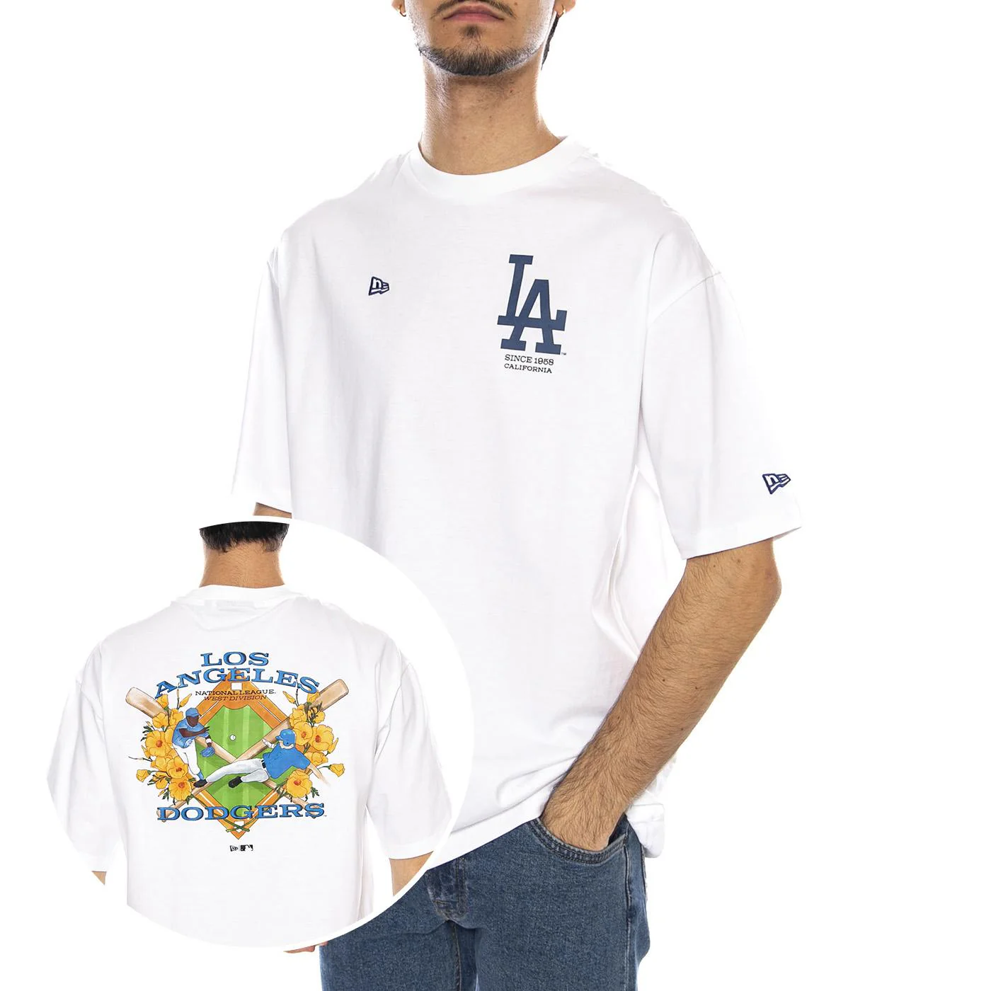 MLB Baseball Graphic OS Tee Los Anglese Dodgers White - Maglietta Girocollo Uomo Bianca Uomo NEW ERA