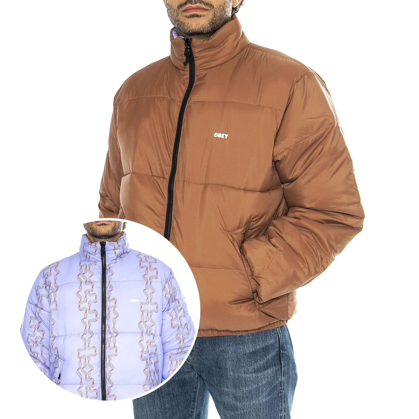 Benny Puffer Jacket Burl Wood Multi - Giacca Reversibile Uomo Multicolore Uomo OBEY