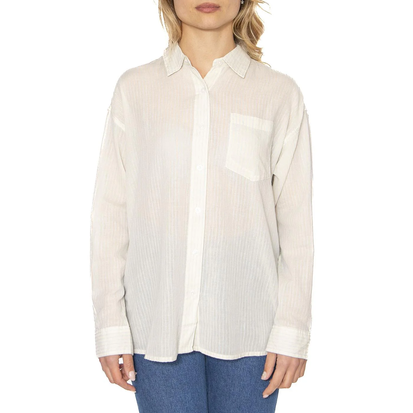 Blythe Sheer Stripe Shirt LS Azurine Multi - Camicia Donna Bianca Donna OBEY - Image 2