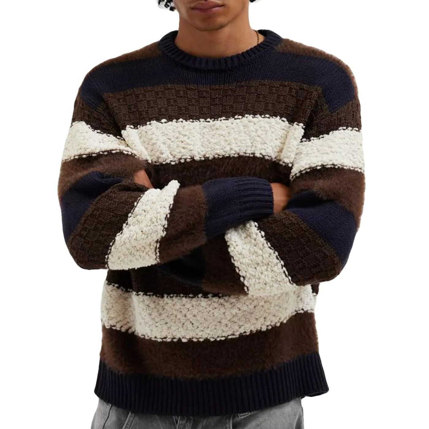 CHARLES CREWNECK SWEATER BROWN MULTI - Maglione Girocollo Uomo Marrone / Multicolore Uomo OBEY